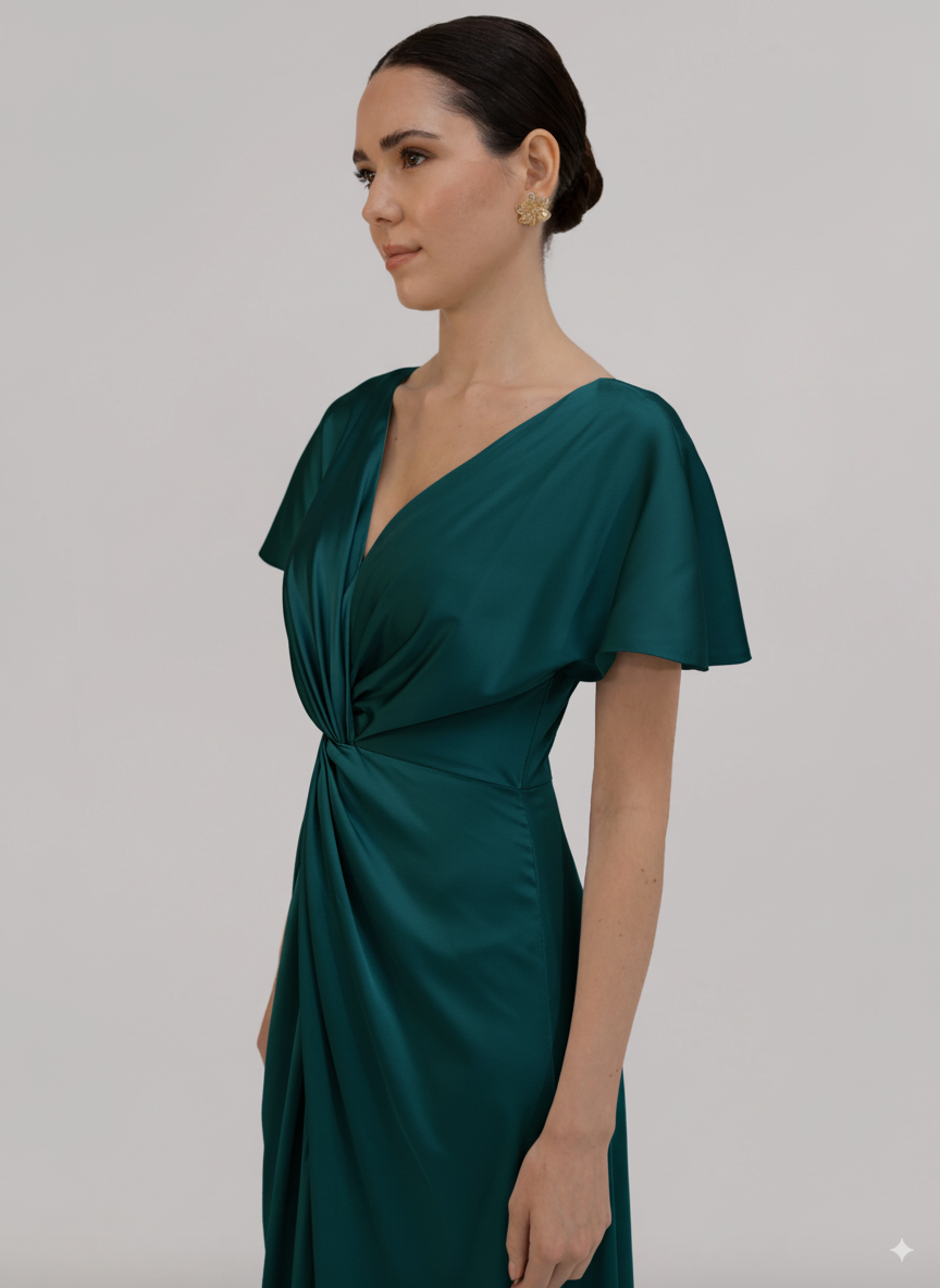 Camilla Bridesmaid Dress in Emerald Dawn Satin
