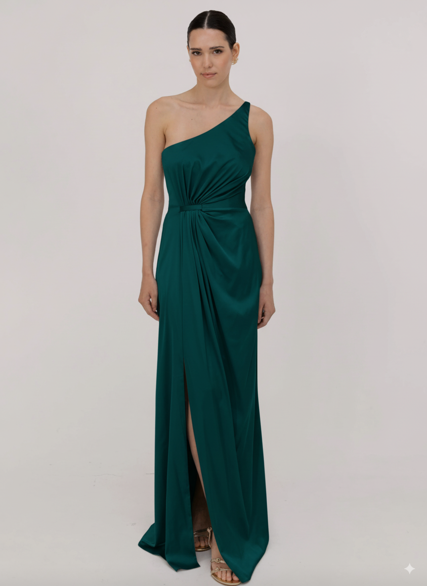 Greta Bridesmaid Dress in Emerald Dawn Satin