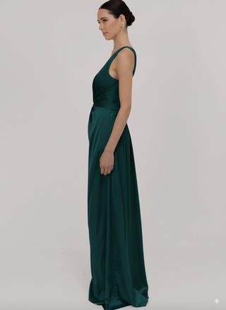 Greta Bridesmaid Dress in Emerald Dawn Satin