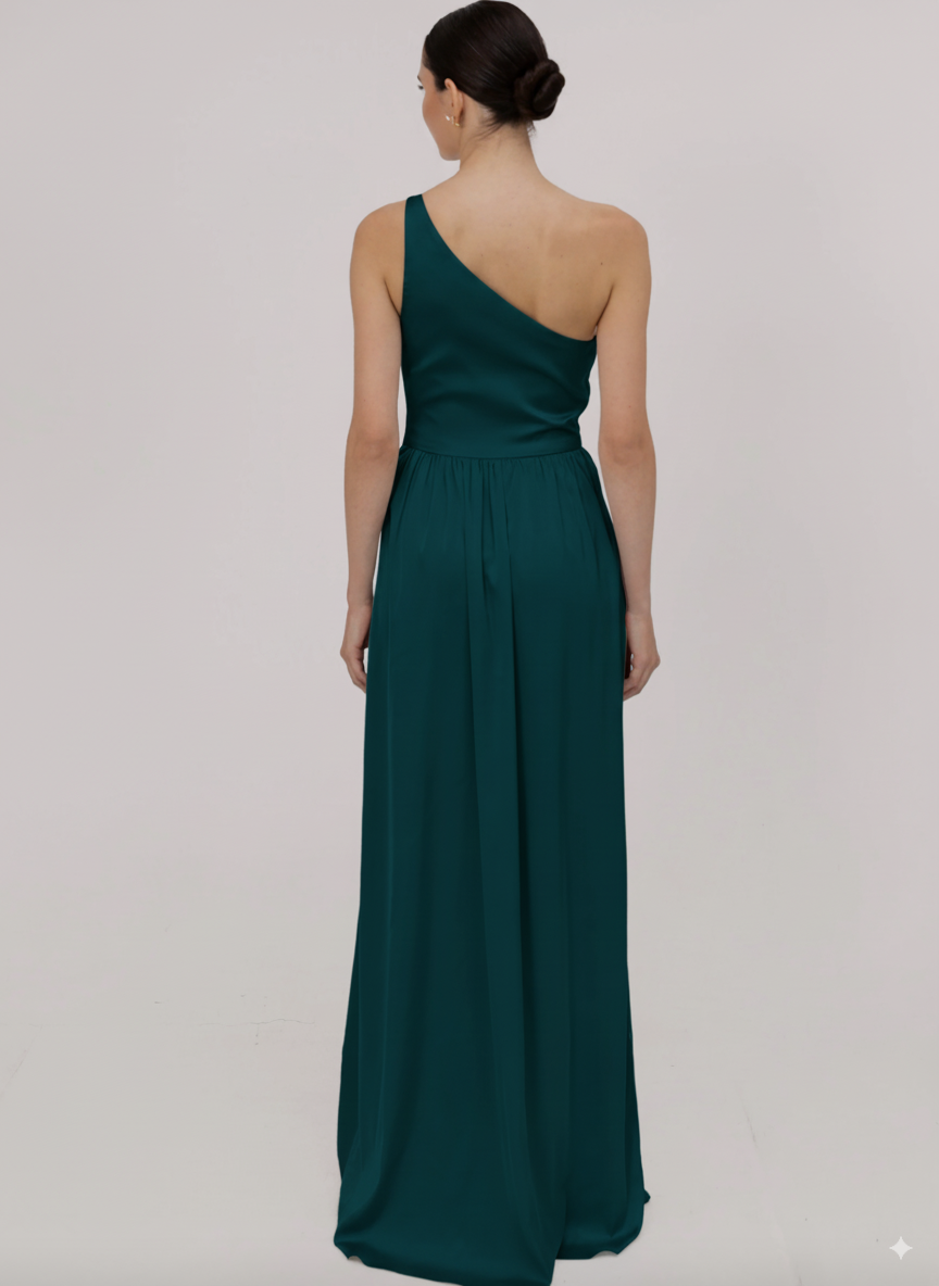Greta Bridesmaid Dress in Emerald Dawn Satin
