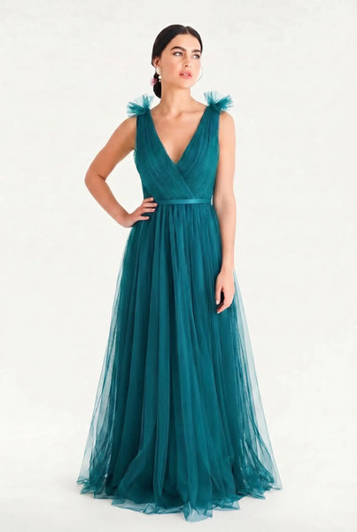 TH&TH Grace Bridesmaid Dress In Emerald Dawn Tulle