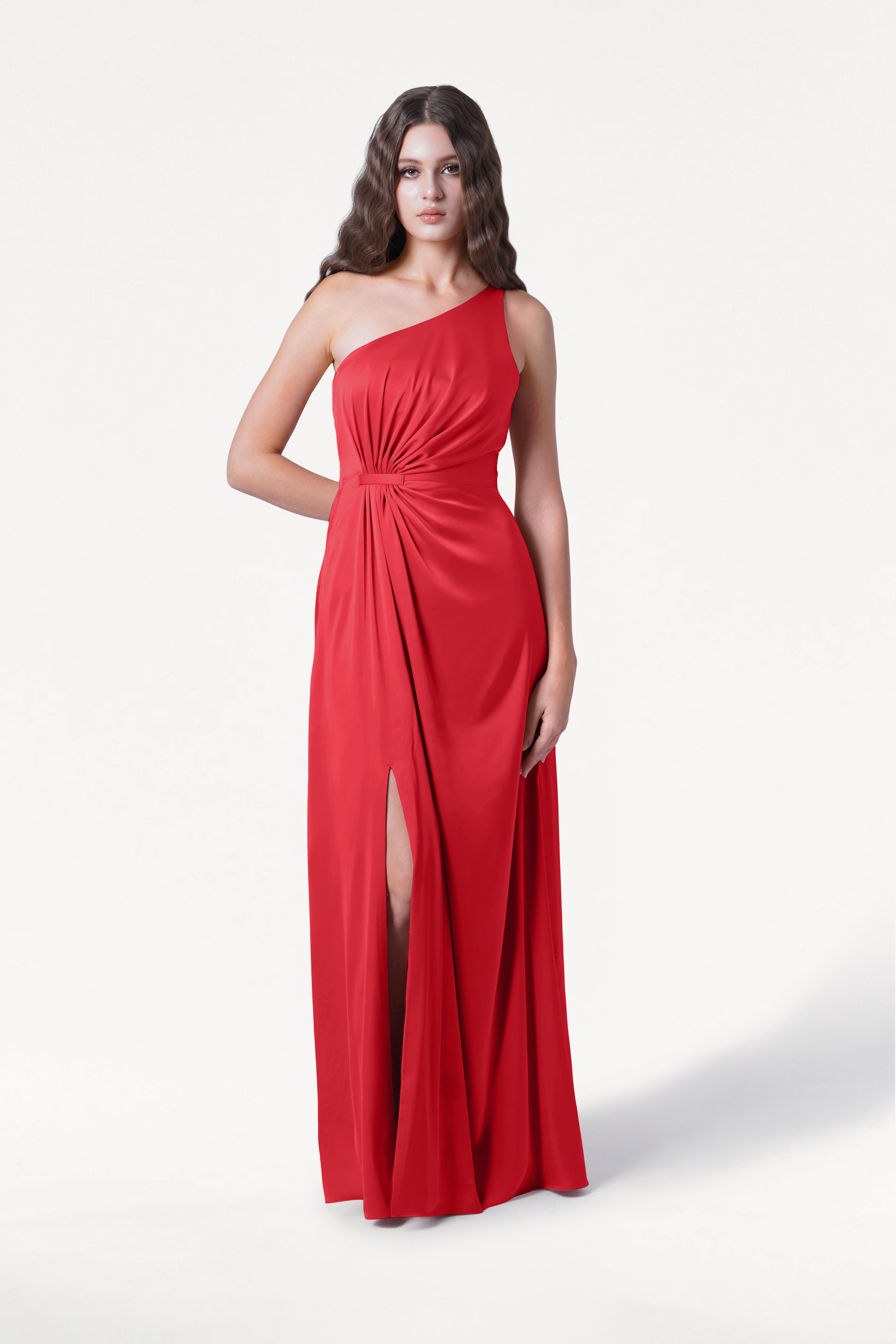 Greta Bridesmaid Dress in Ruby Satin