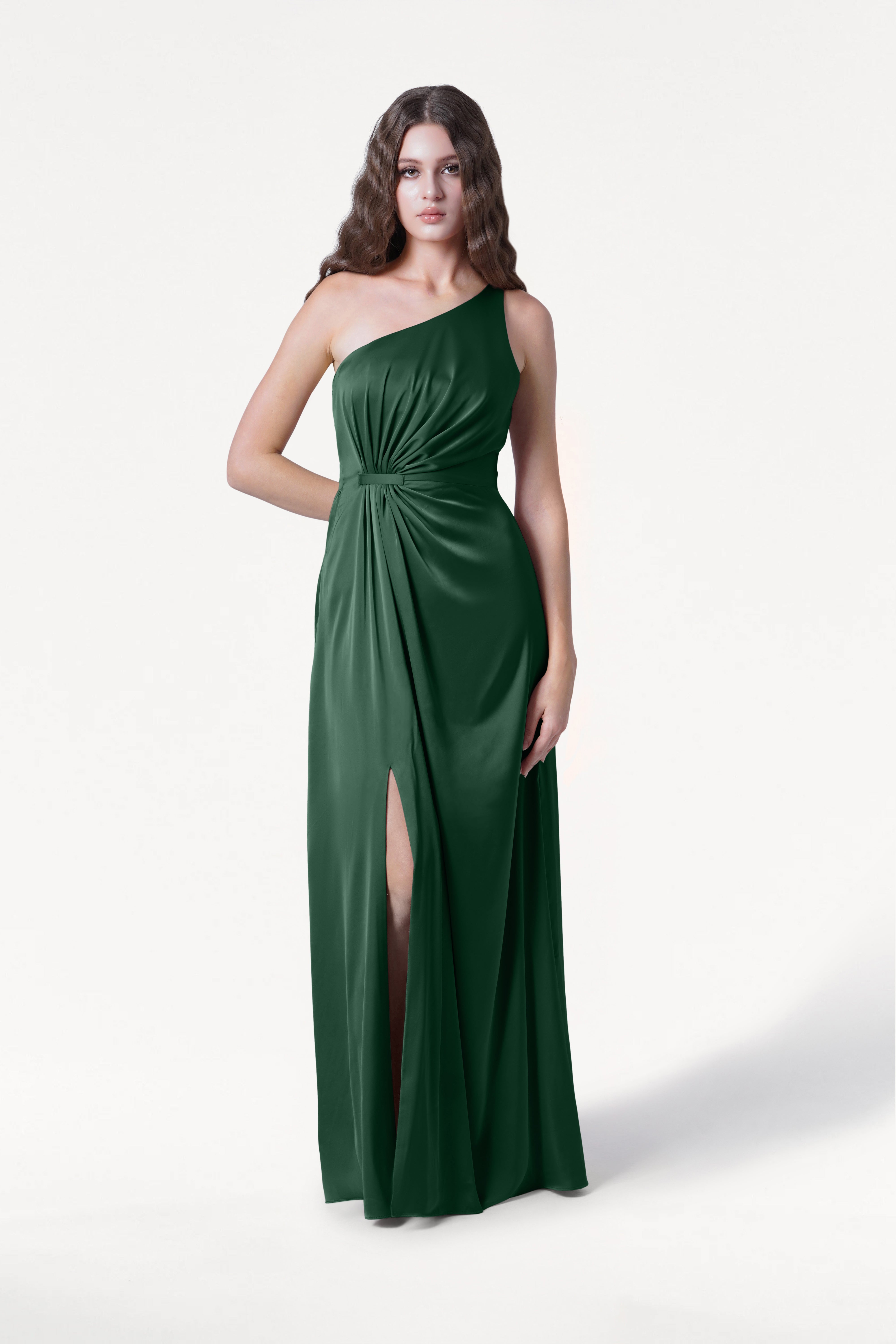 Greta Bridesmaid Dress in Olive Grove Satin