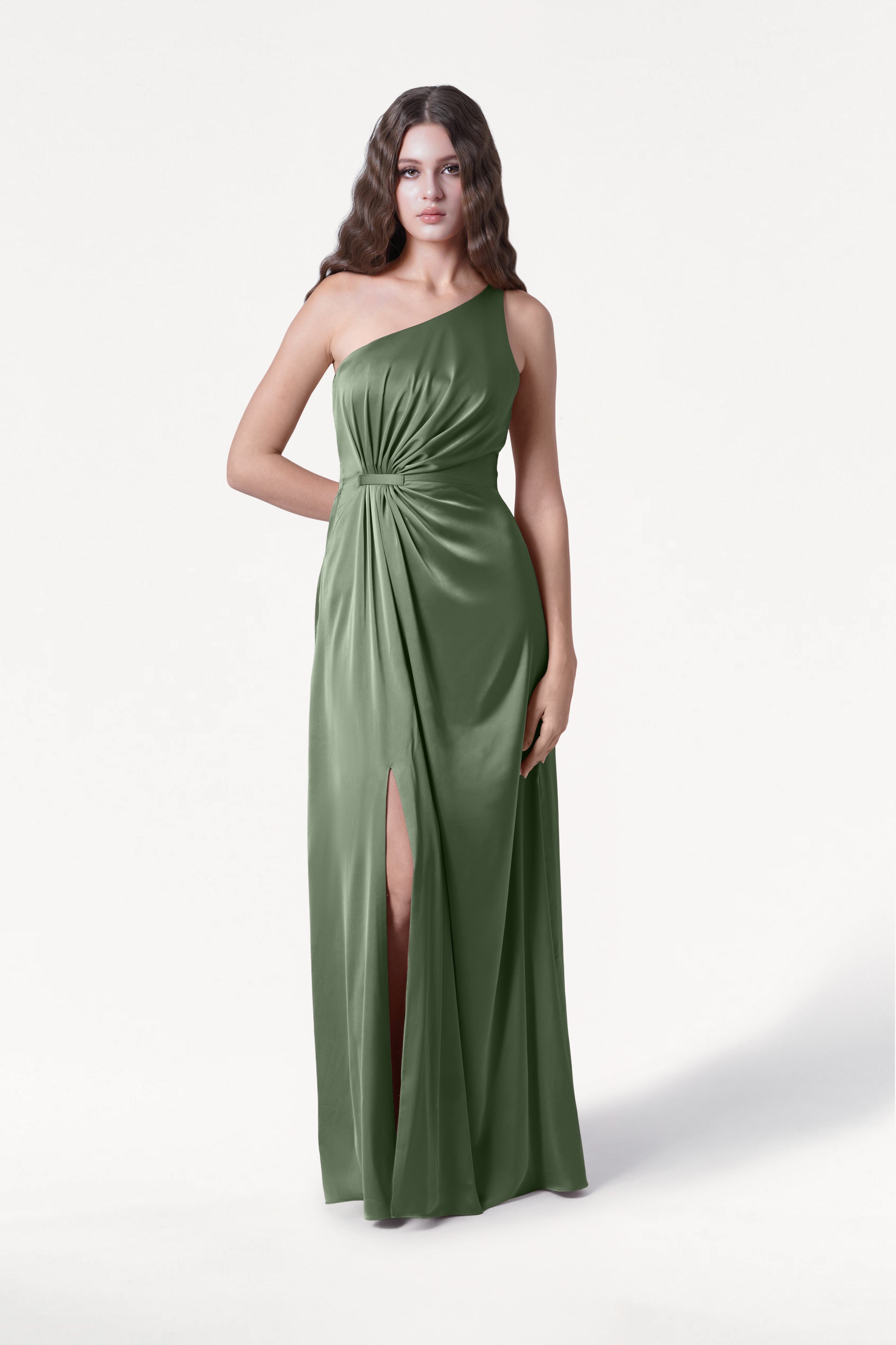 Greta Bridesmaid Dress in Sage Green Satin