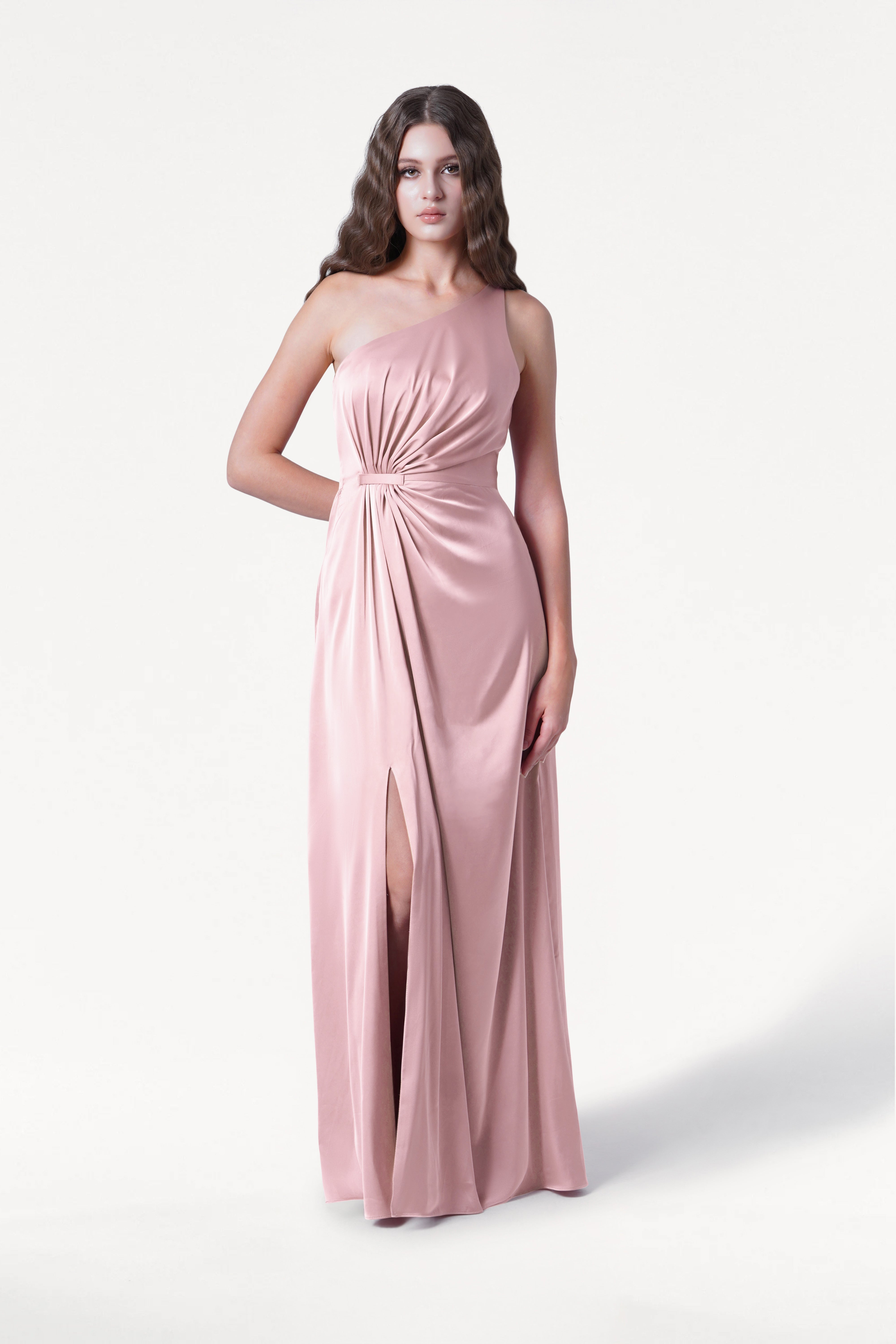 Greta Bridesmaid Dress in Smoked Blush Satin