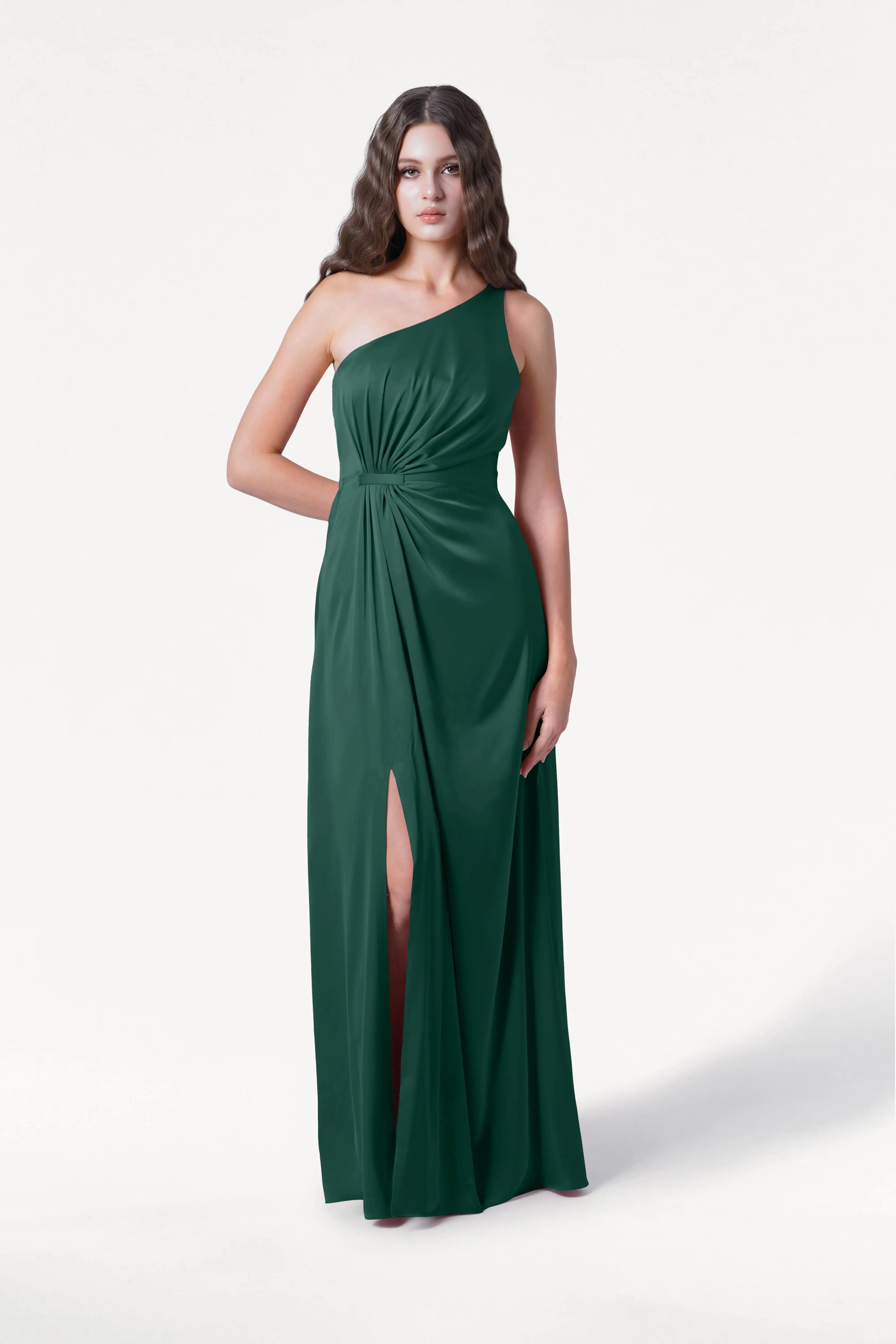 Greta Bridesmaid Dress in Forest Green Satin