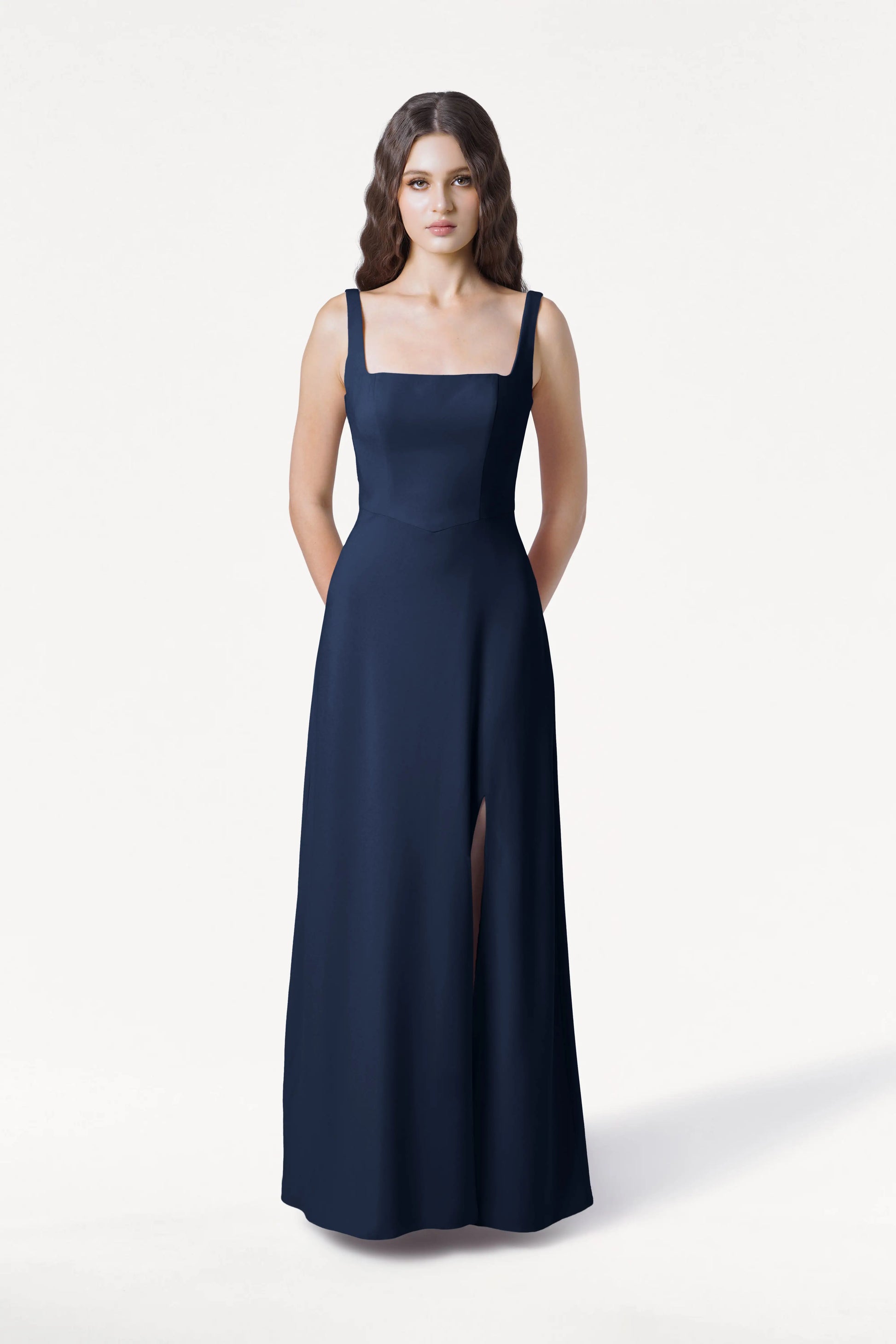 Helena Bridesmaid Dress in Navy Moss Crepe