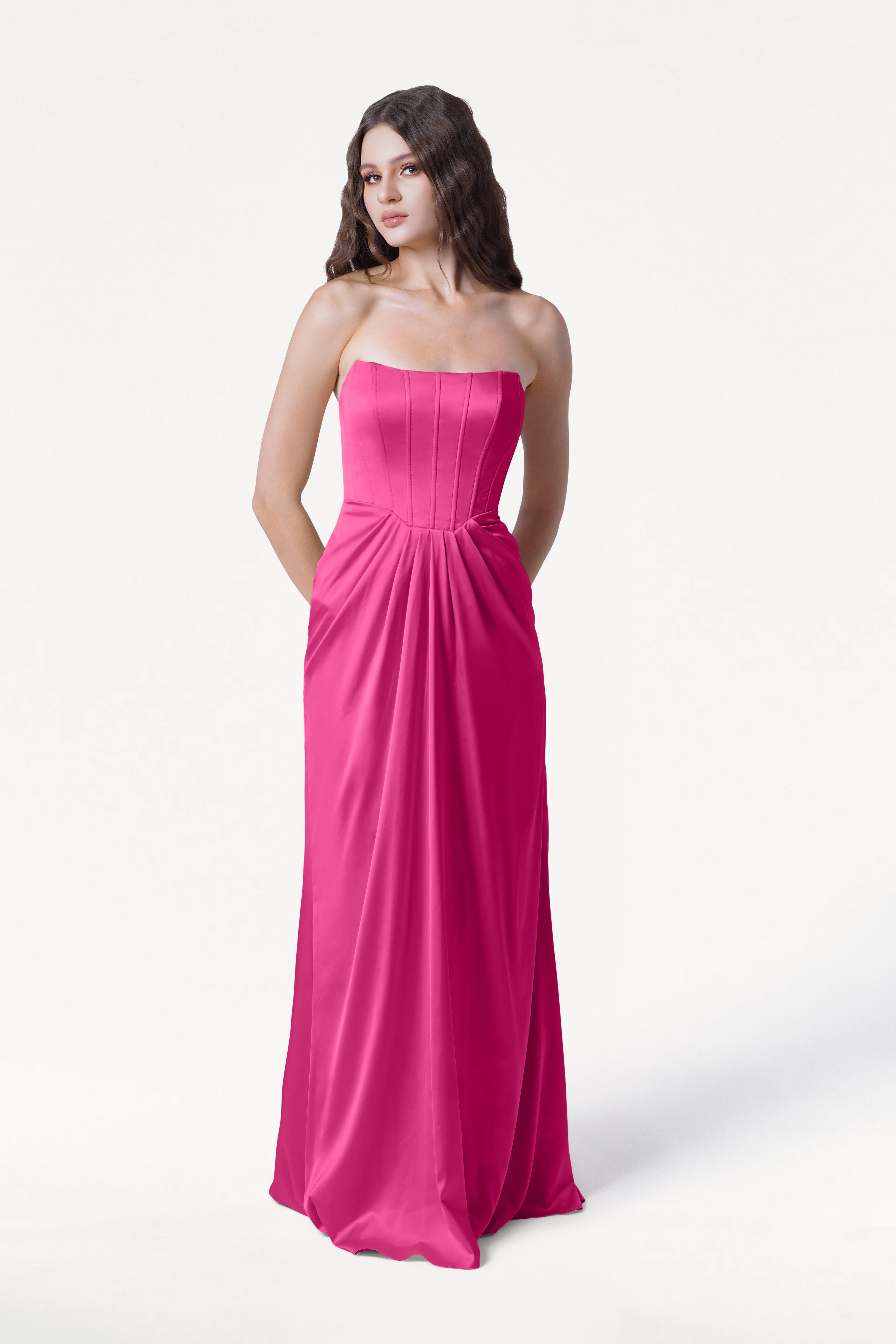 Selena Bridesmaid Dress in Cerise Satin