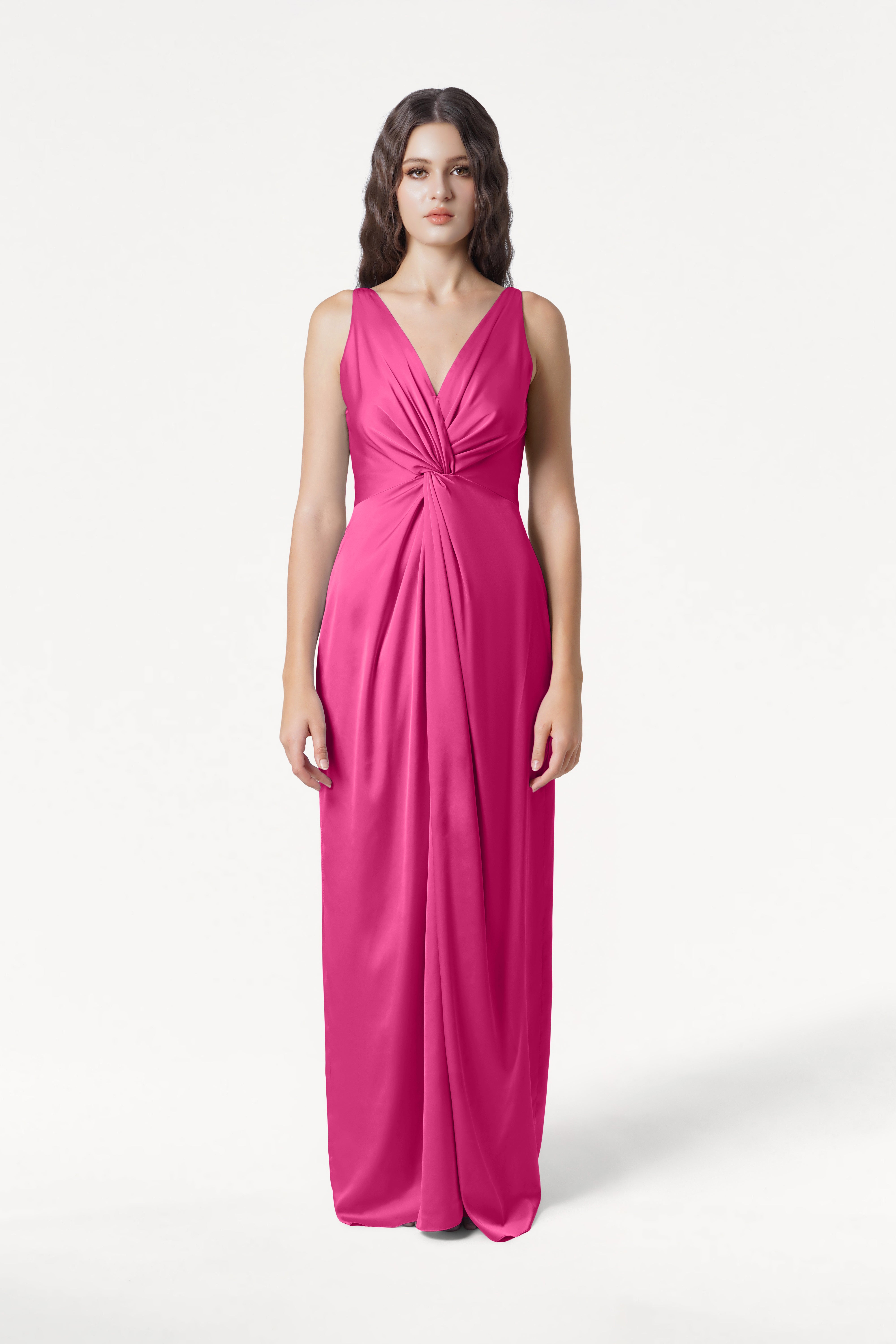 Carmen Bridesmaid Dress in Cerise Satin