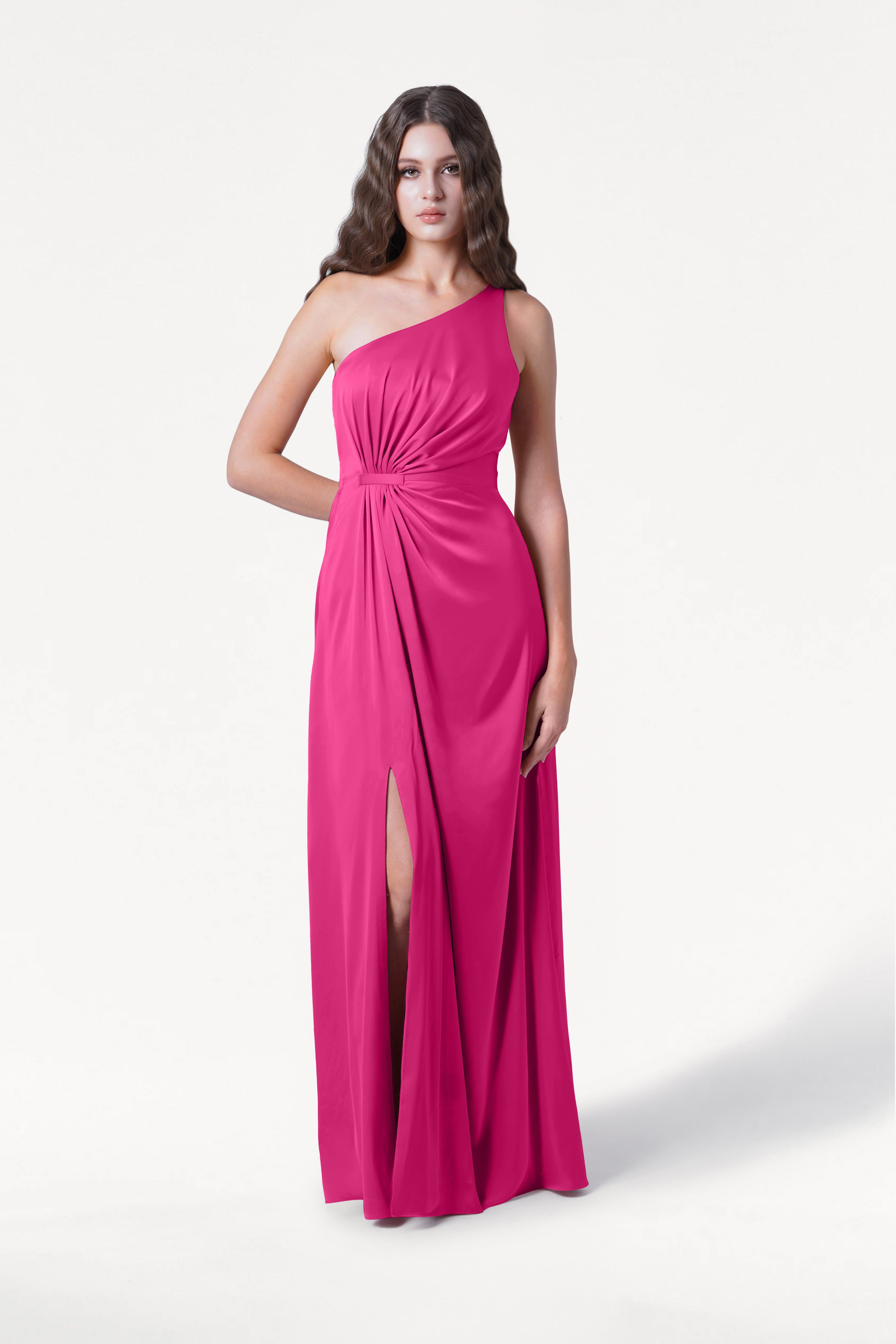 Greta Bridesmaid Dress in Cerise Satin