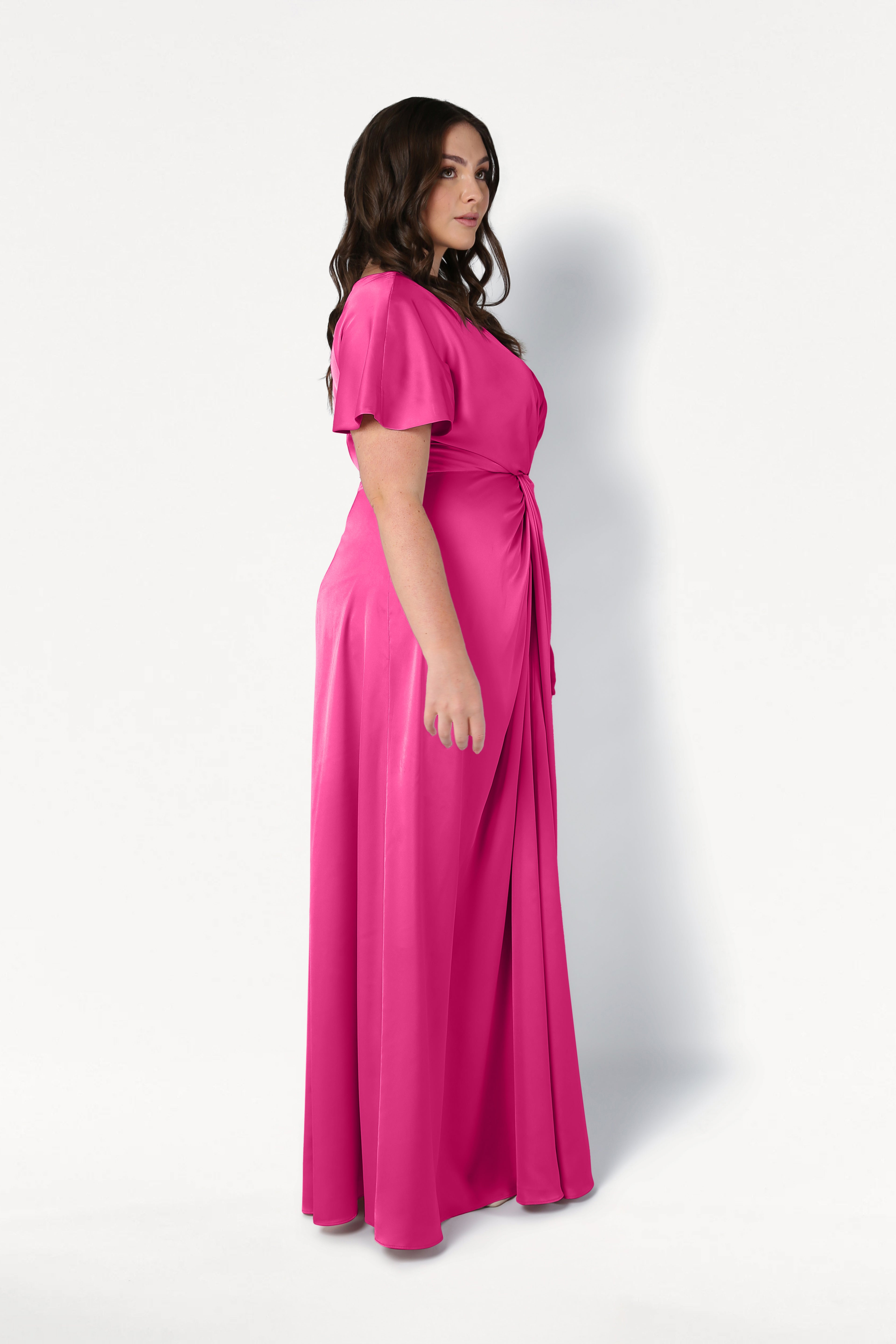 Camilla Bridesmaid Dress in Cerise Satin