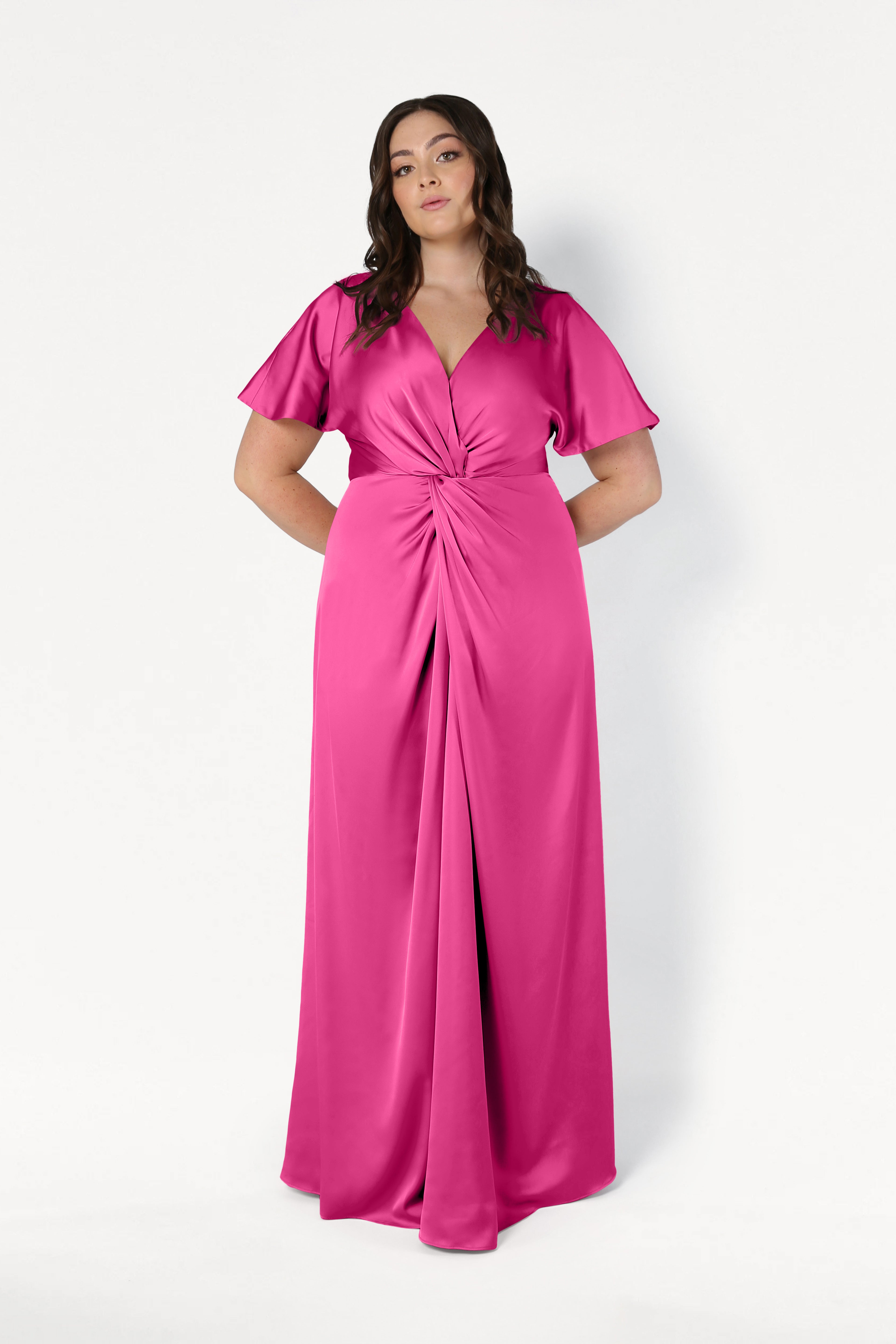 Camilla Bridesmaid Dress in Cerise Satin