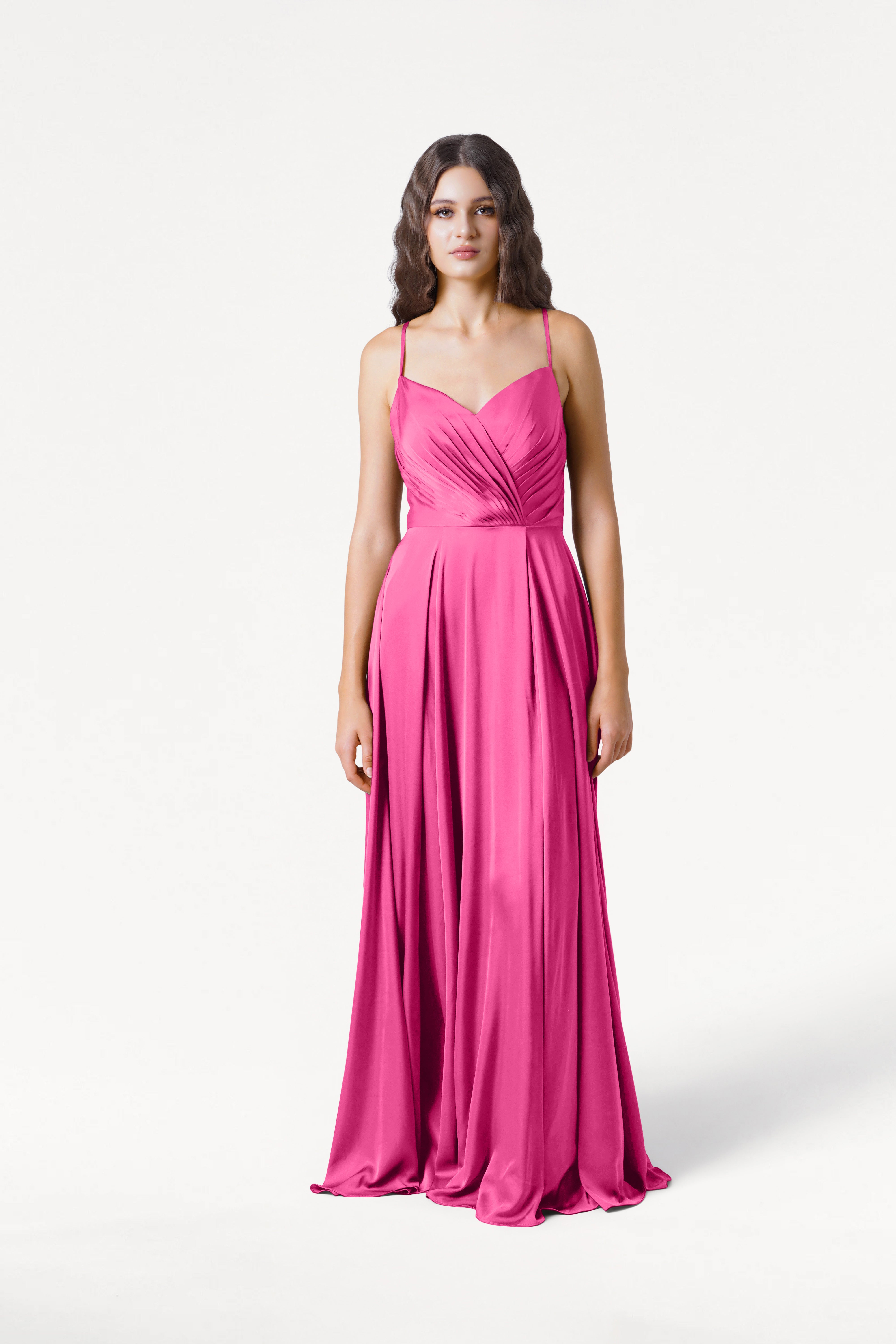 Isla Bridesmaid Dress in Cerise Satin