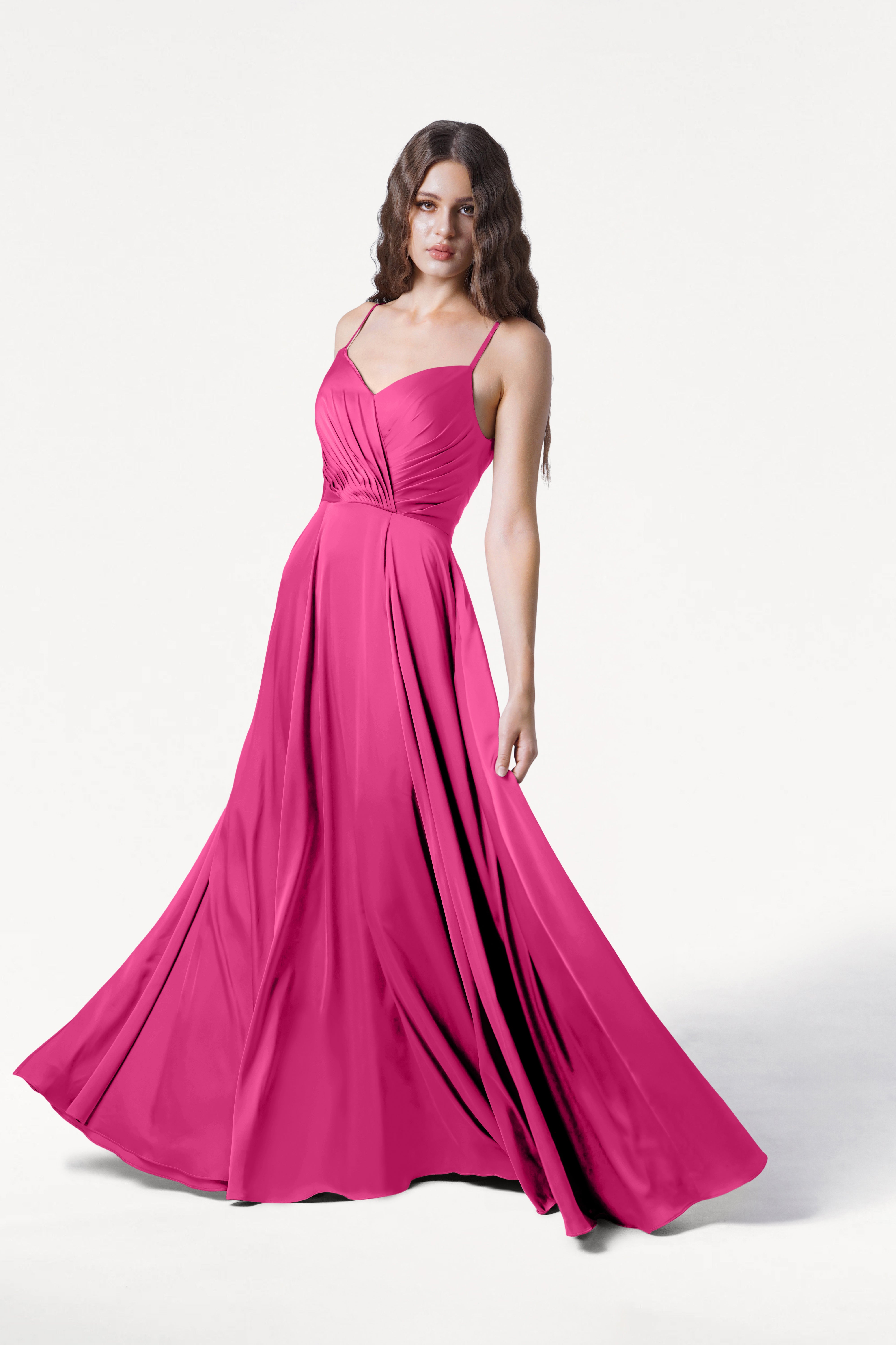 Isla Bridesmaid Dress in Cerise Satin