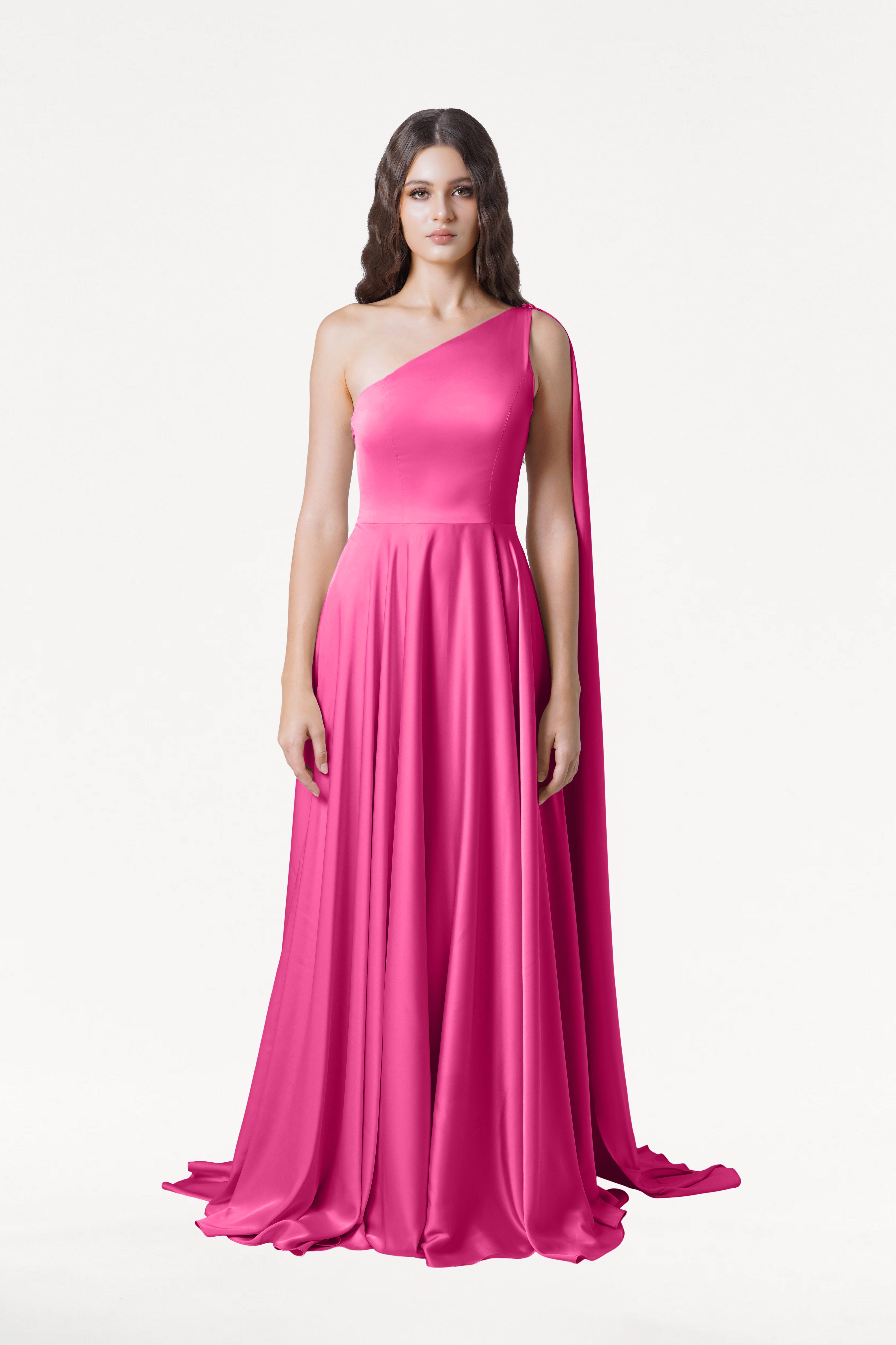 Lyra Bridesmaid Dress in Cerise Satin