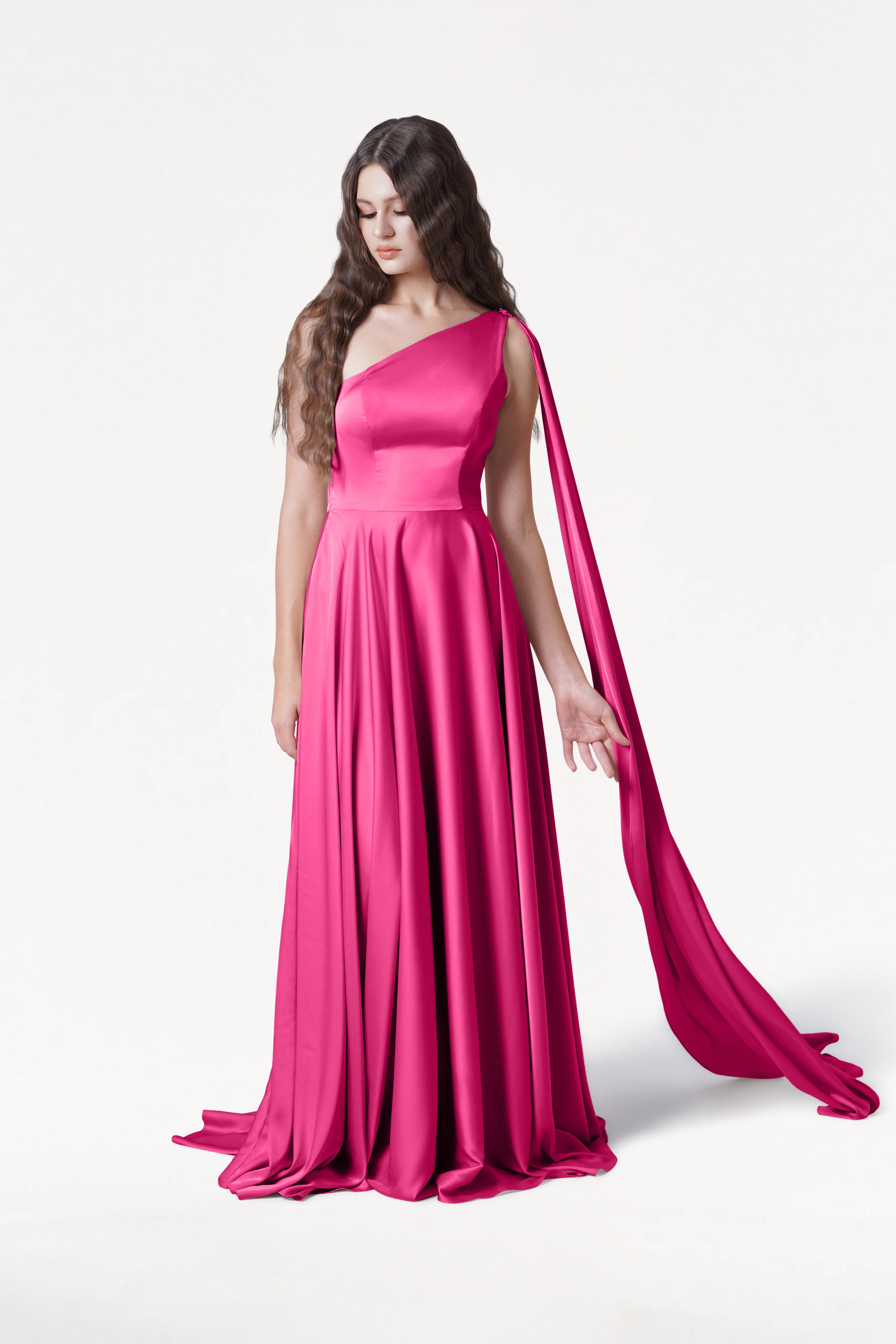 Lyra Bridesmaid Dress in Cerise Satin