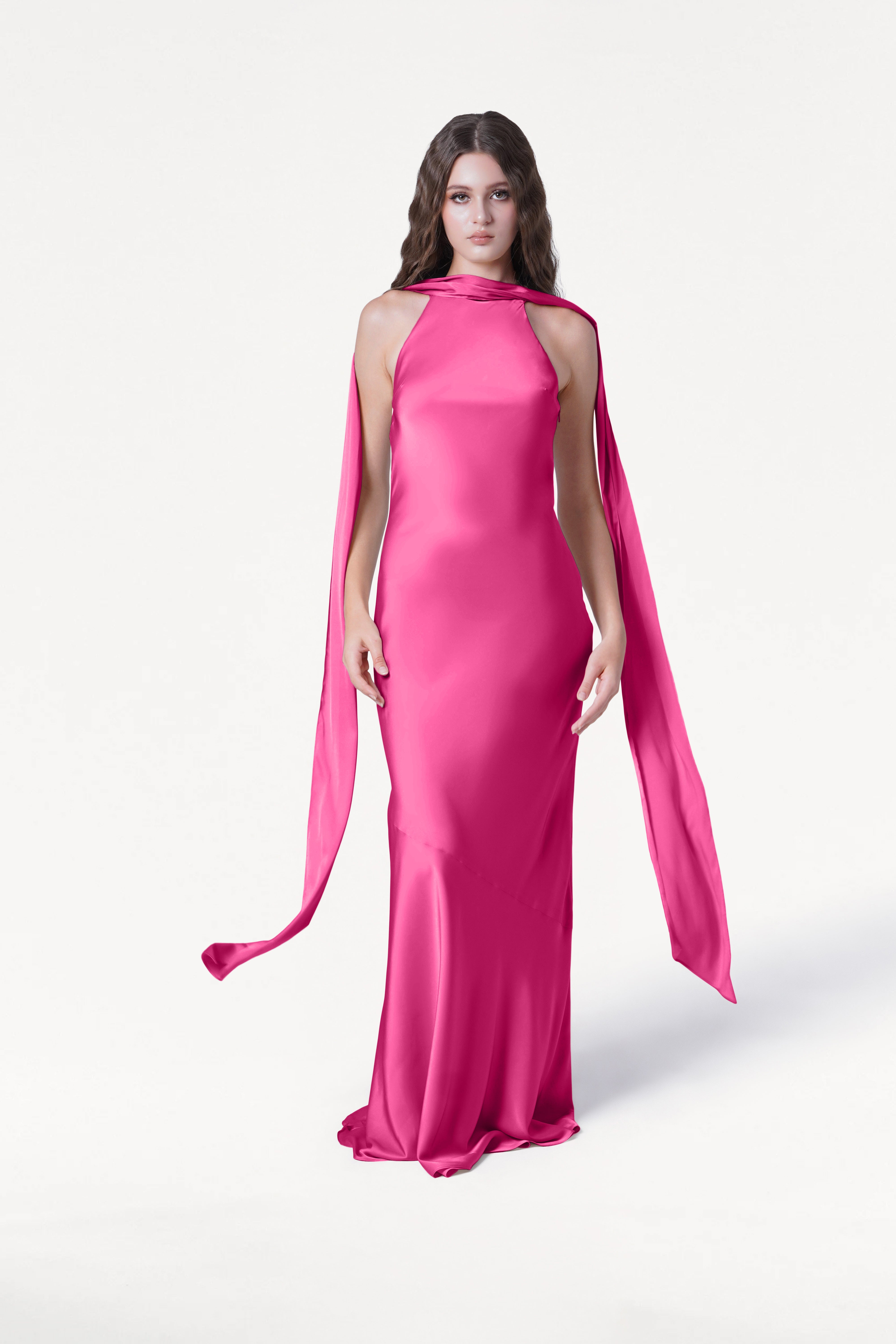 Mira Bridesmaid Dress in Cerise Satin