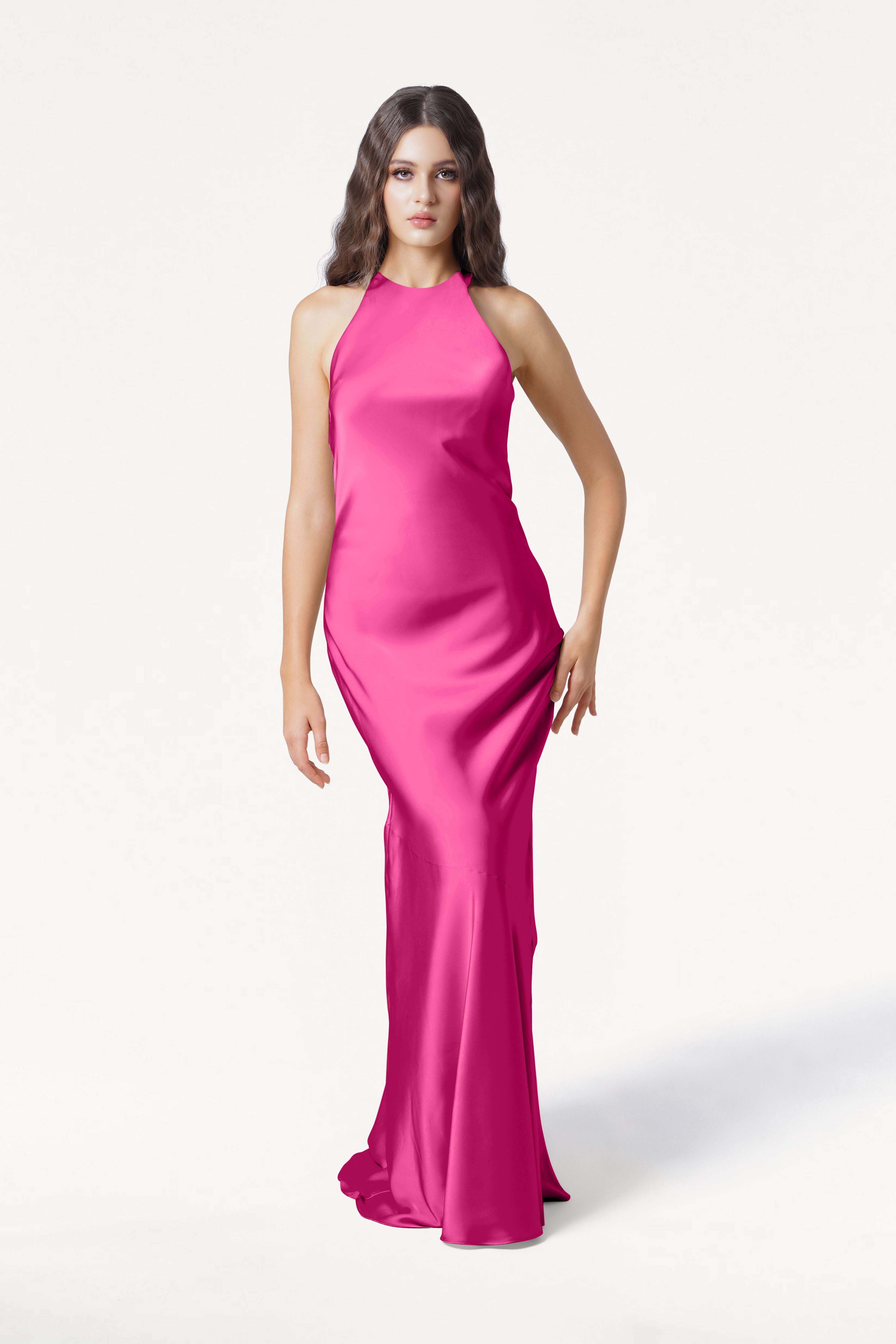 Mira Bridesmaid Dress in Cerise Satin