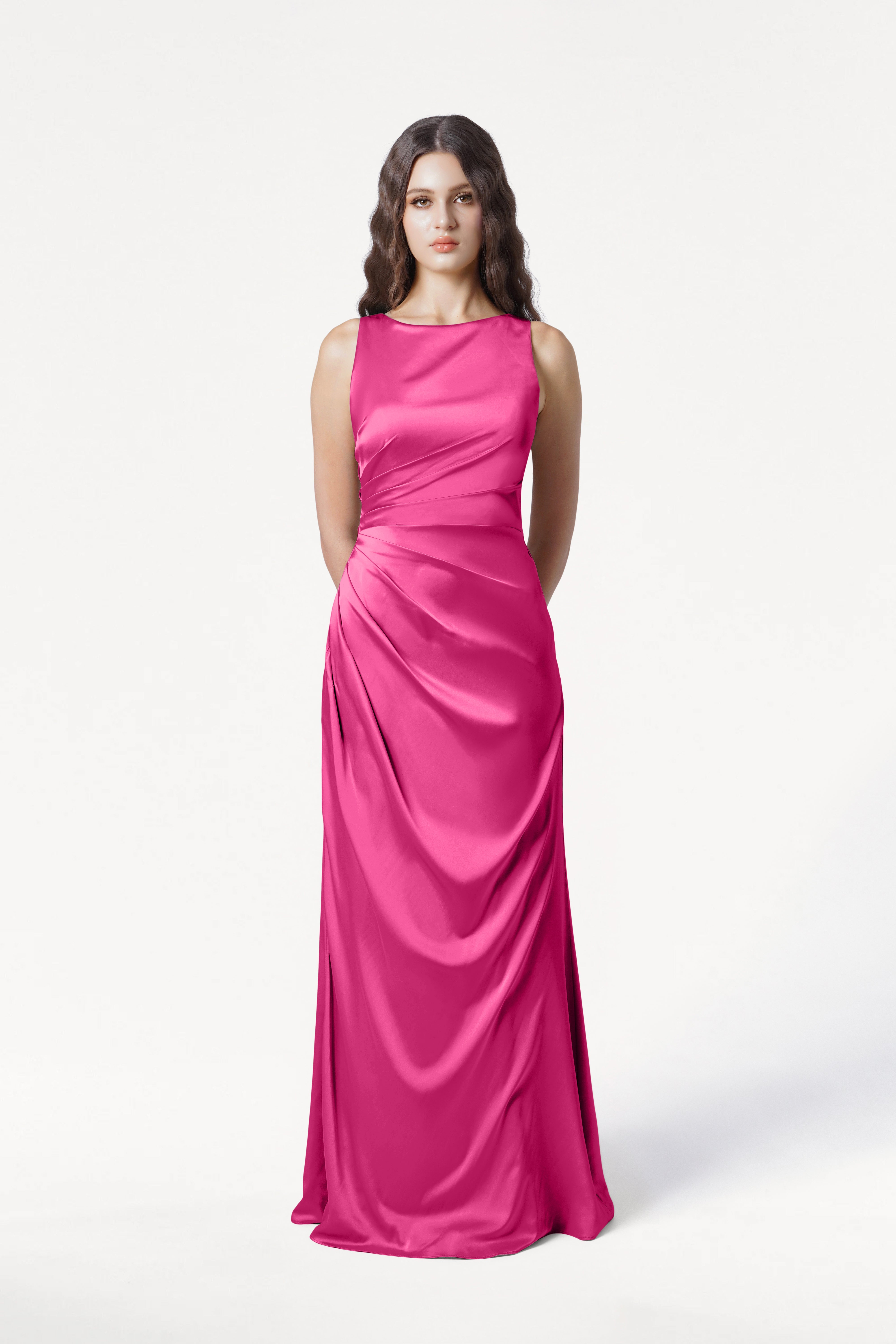Nala Bridesmaid Dress in Cerise Satin