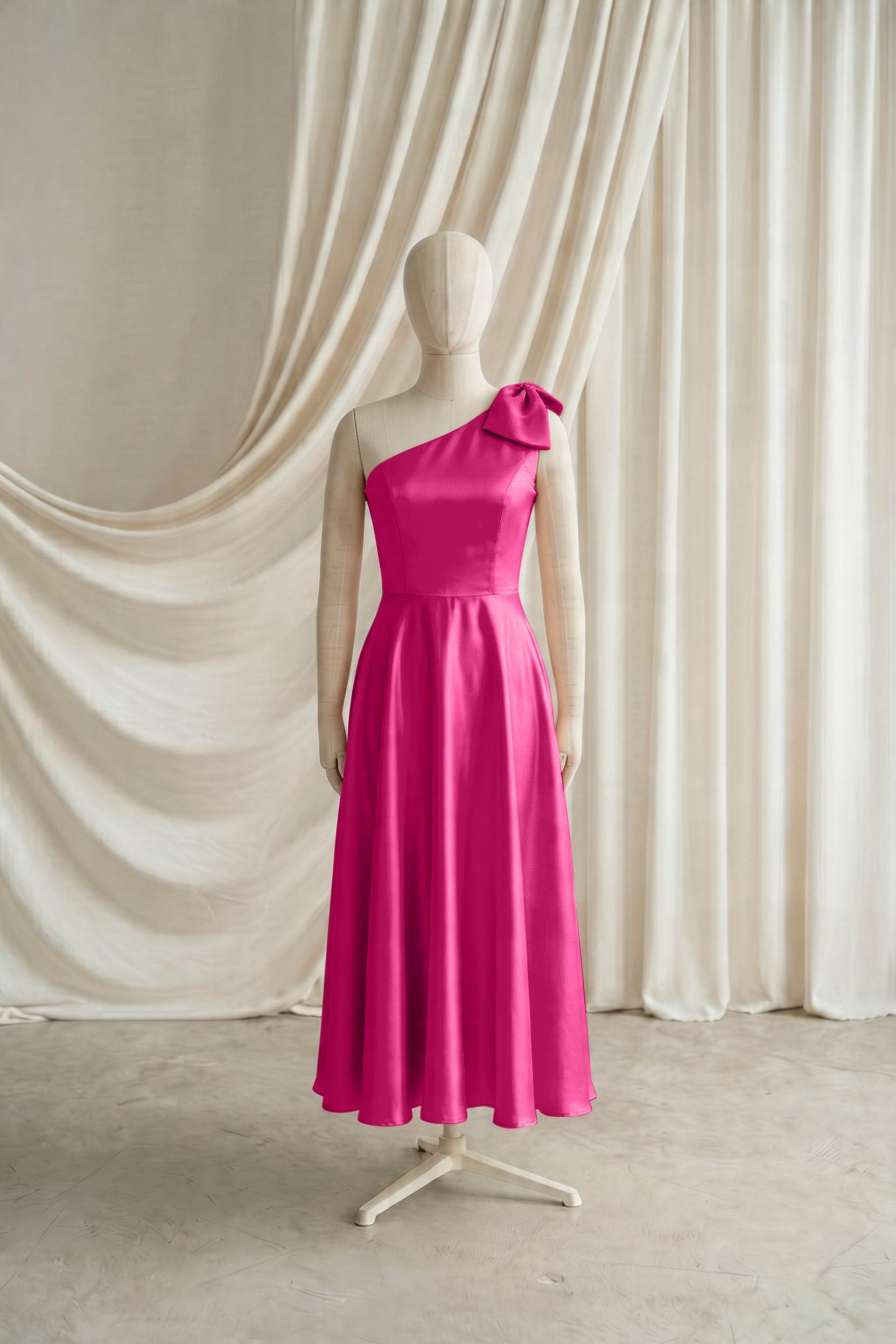 Zara Junior Bridesmaid Dress in Cerise Satin