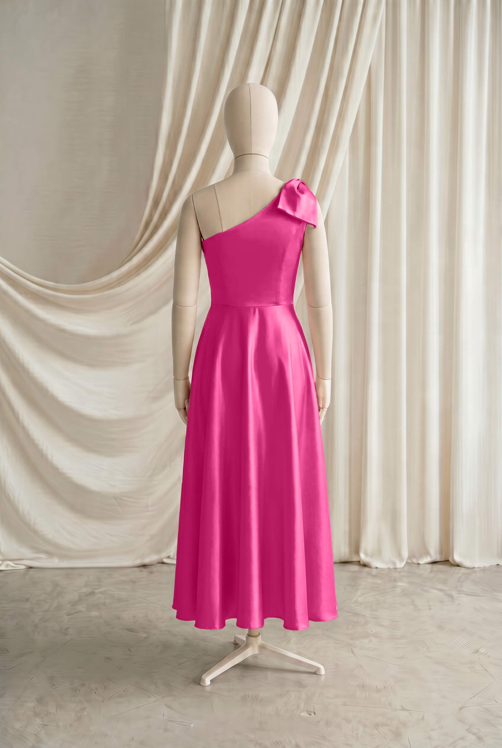 Zara Junior Bridesmaid Dress in Cerise Satin
