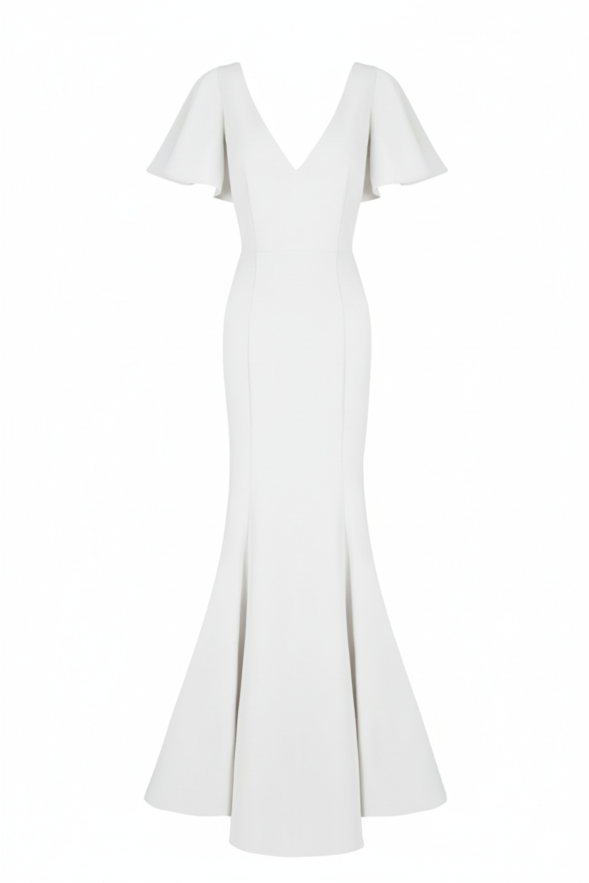 Celeste Moss Crepe Dress in Ivory
