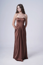 Selena Bridesmaid Dress in Chocolate Brown Satin