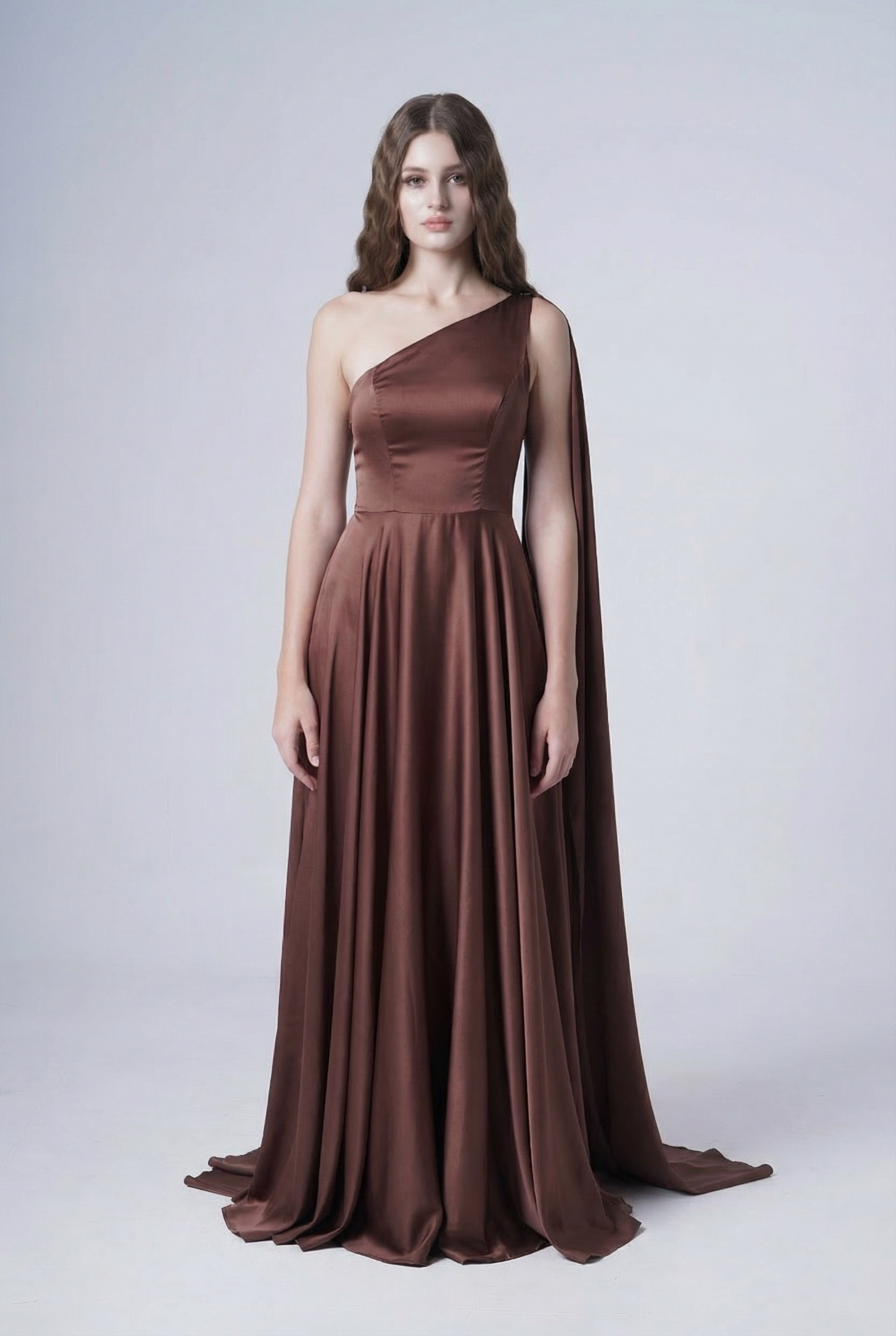 Lyra Bridesmaid Dress in Chocolate Brown Satin