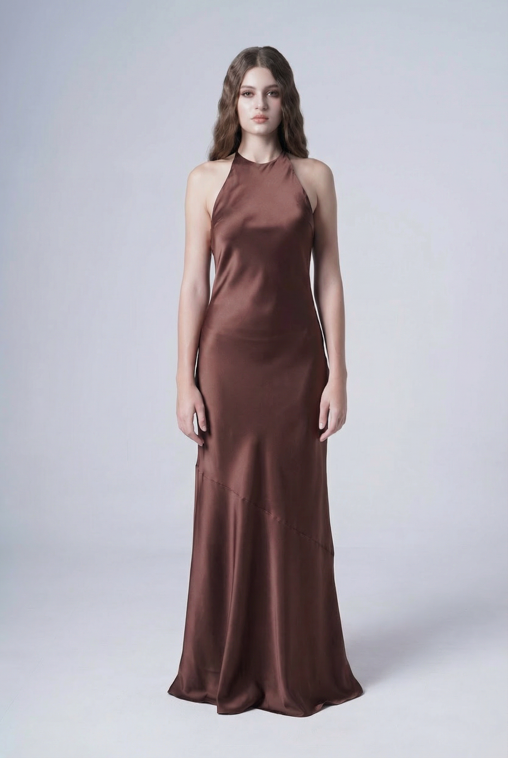 Mira Bridesmaid Dress in Chocolate Brown Satin
