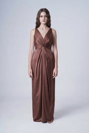 Carmen Bridesmaid Dress in Chocolate Brown Satin