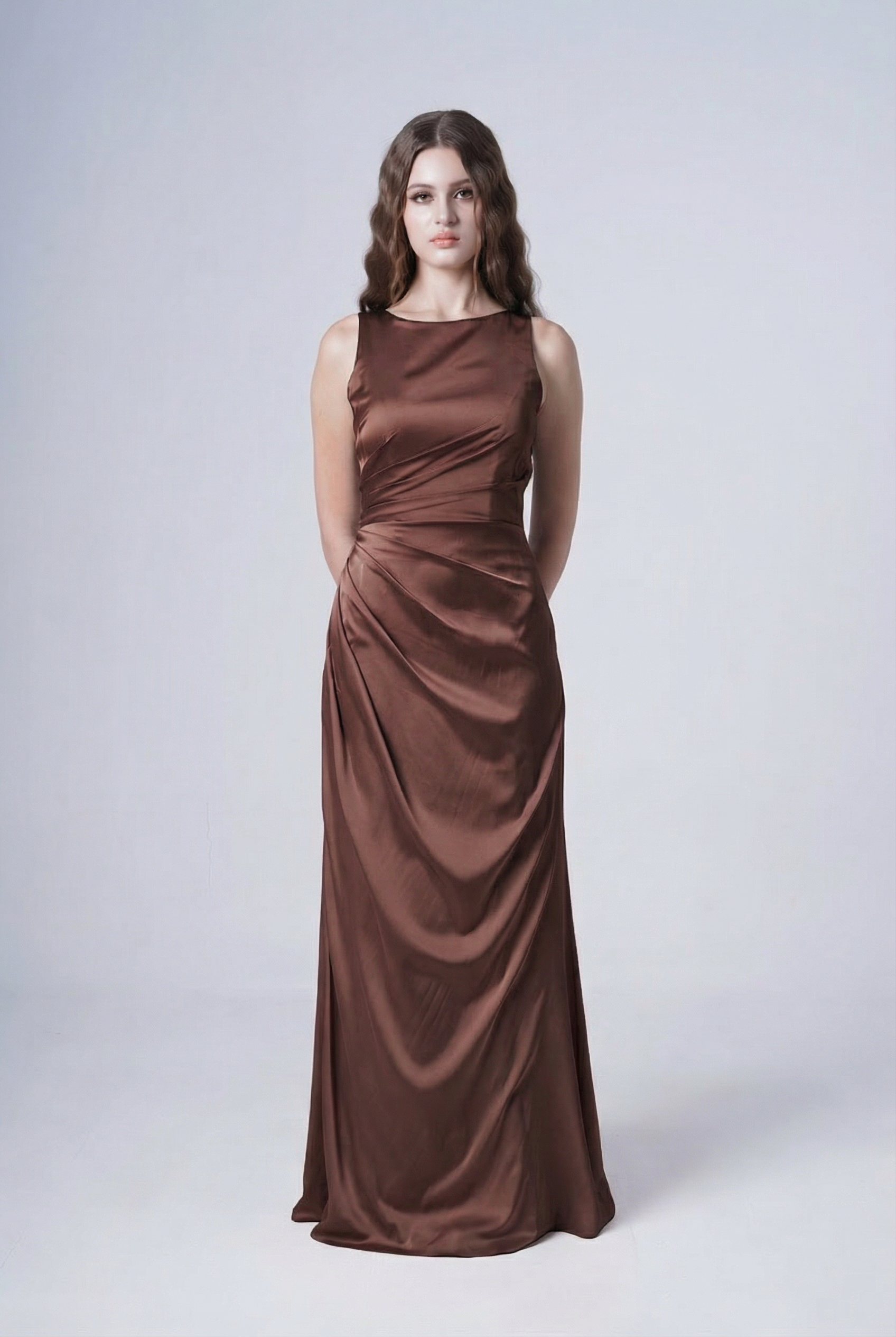 Nala Bridesmaid Dress in Chocolate Brown Satin