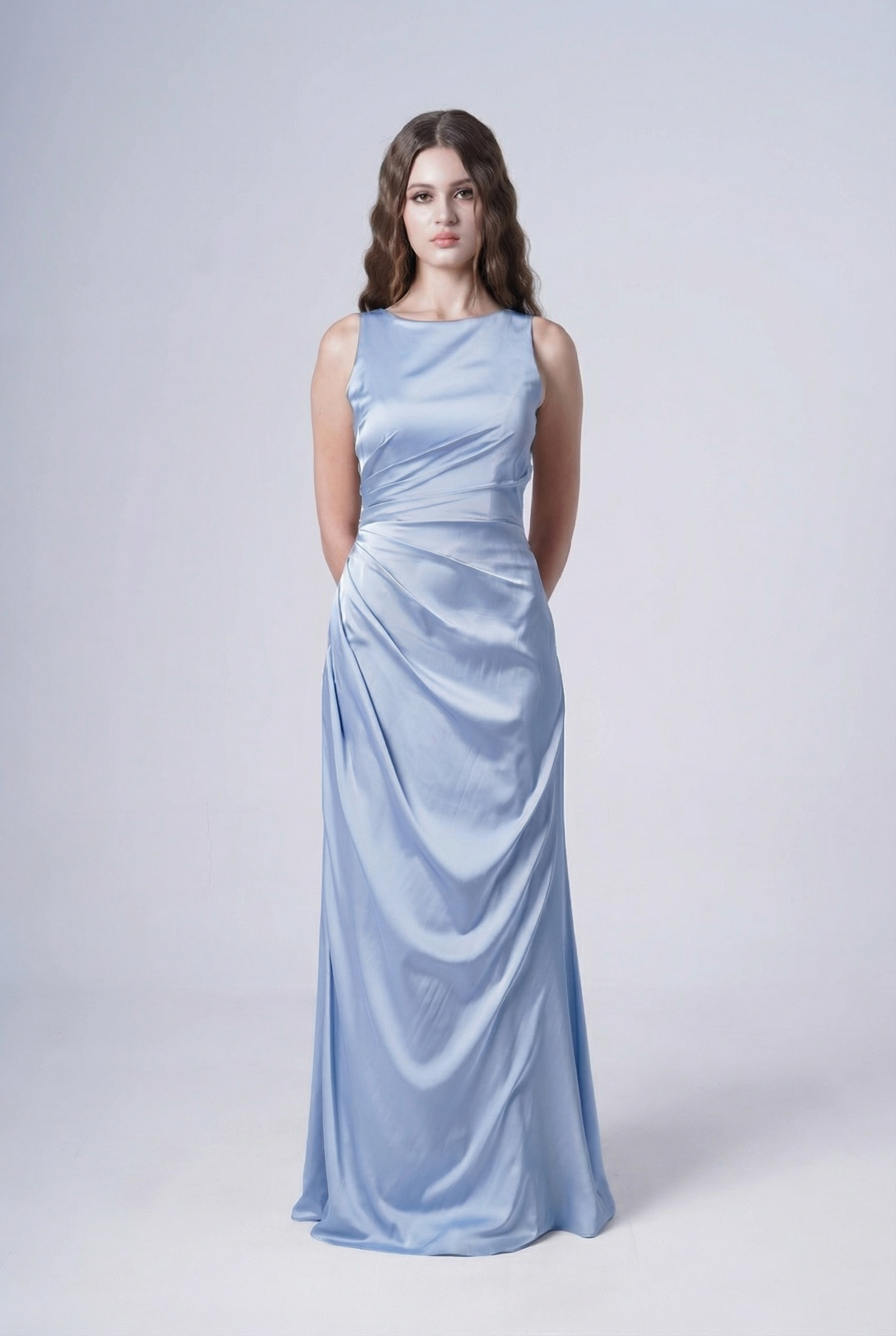 Nala Bridesmaid Dress in Dusty Blue Satin