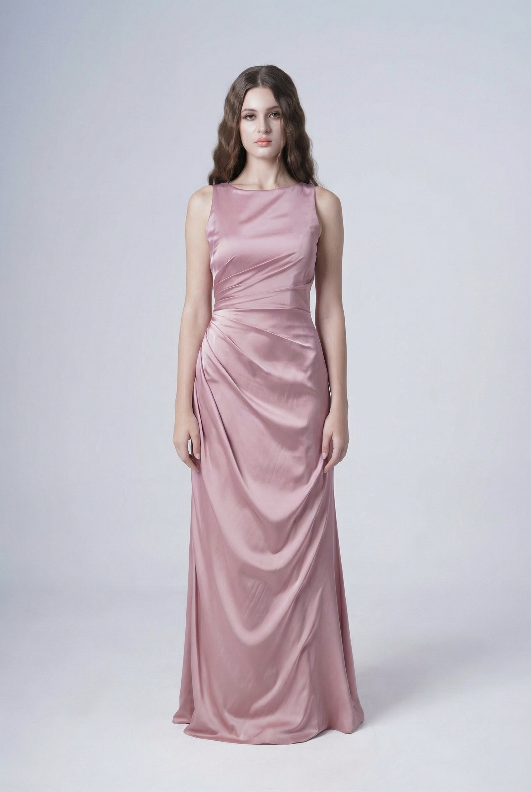 Nala Bridesmaid Dress in Rose Pink Satin