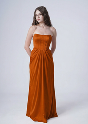 Selena Bridesmaid Dress in Terracotta Satin