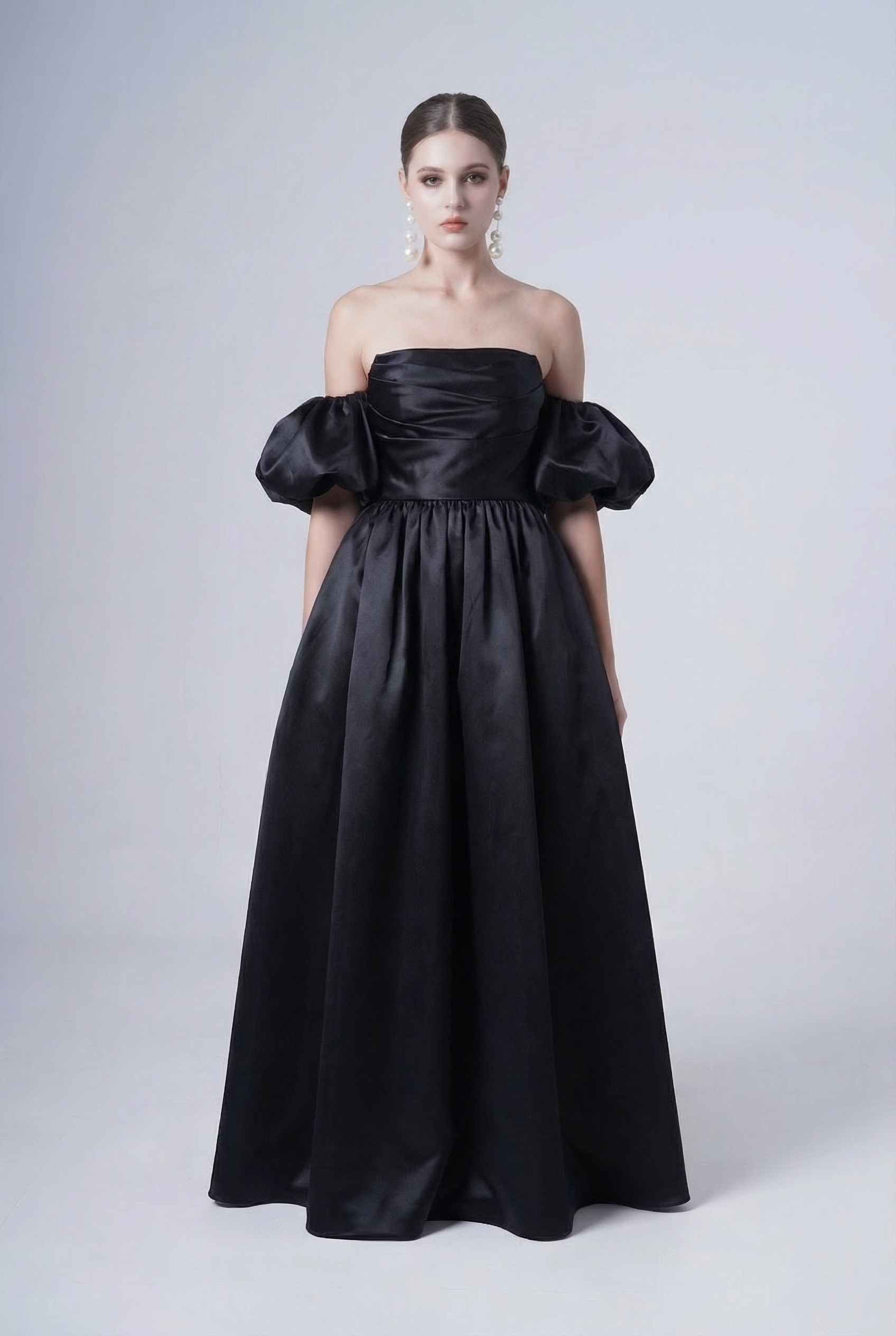 Blair Bridesmaid Dress in Black Satin Twill