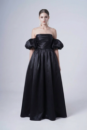 Blair Bridesmaid Dress in Black Satin Twill