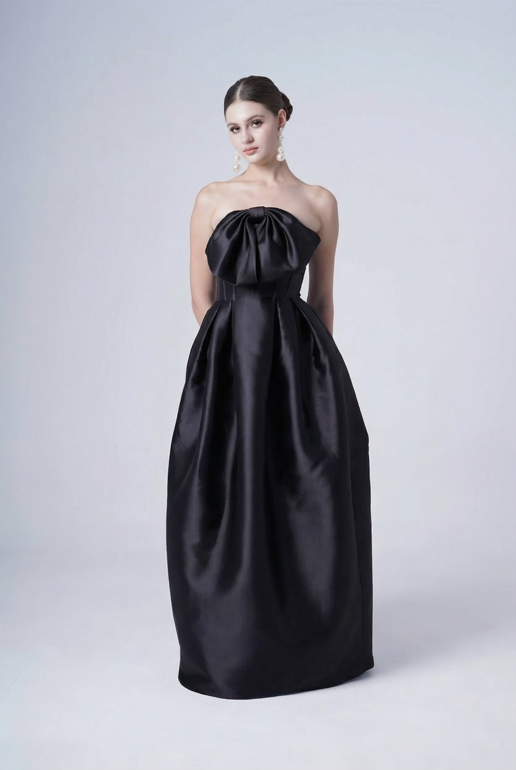 Ophelia Bridesmaid Dress in Black Satin Twill
