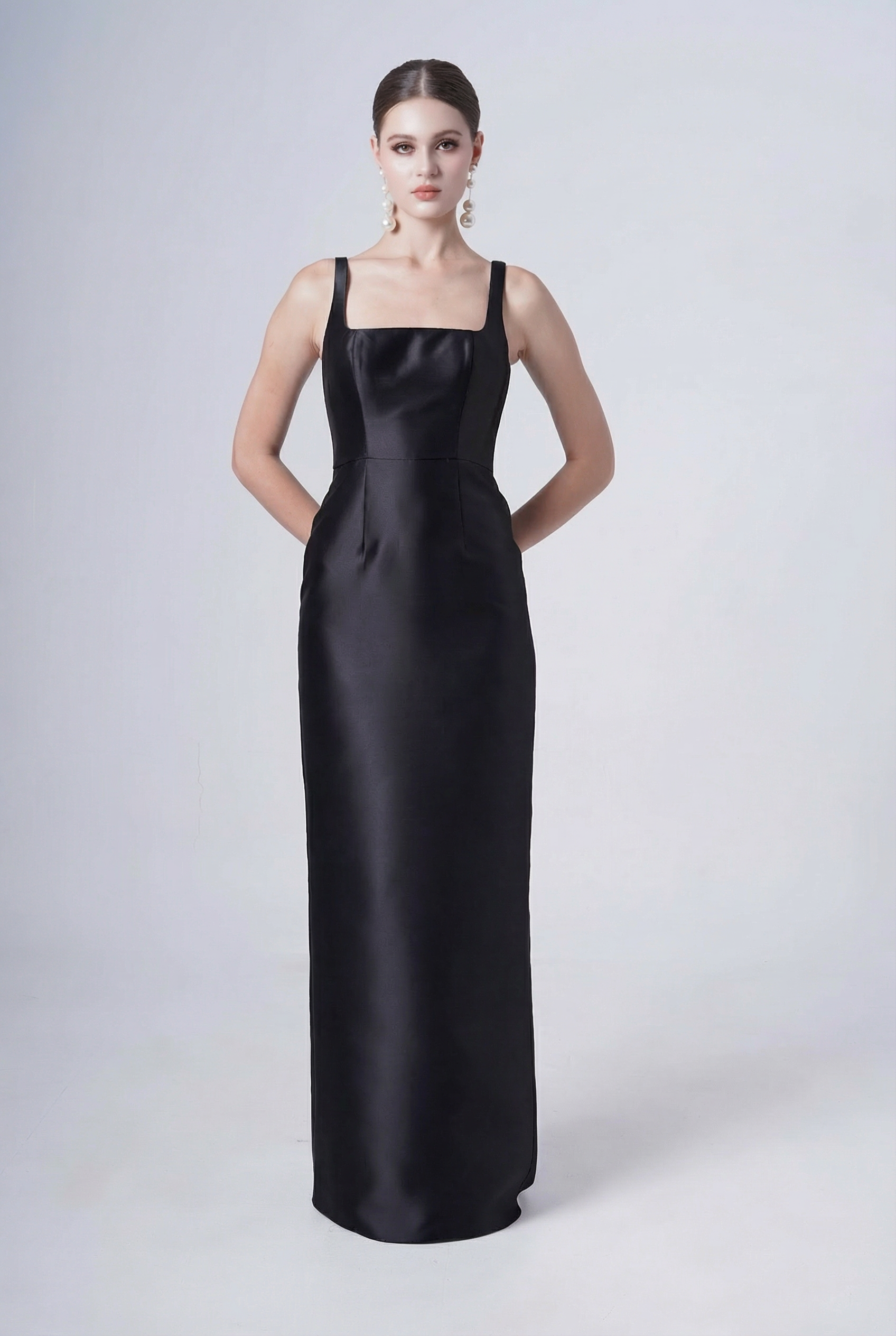 Savoy Bridesmaid Dress in Black Satin Twill