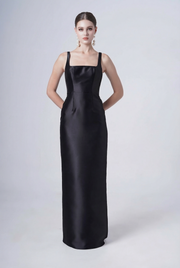 Savoy Bridesmaid Dress in Black Satin Twill