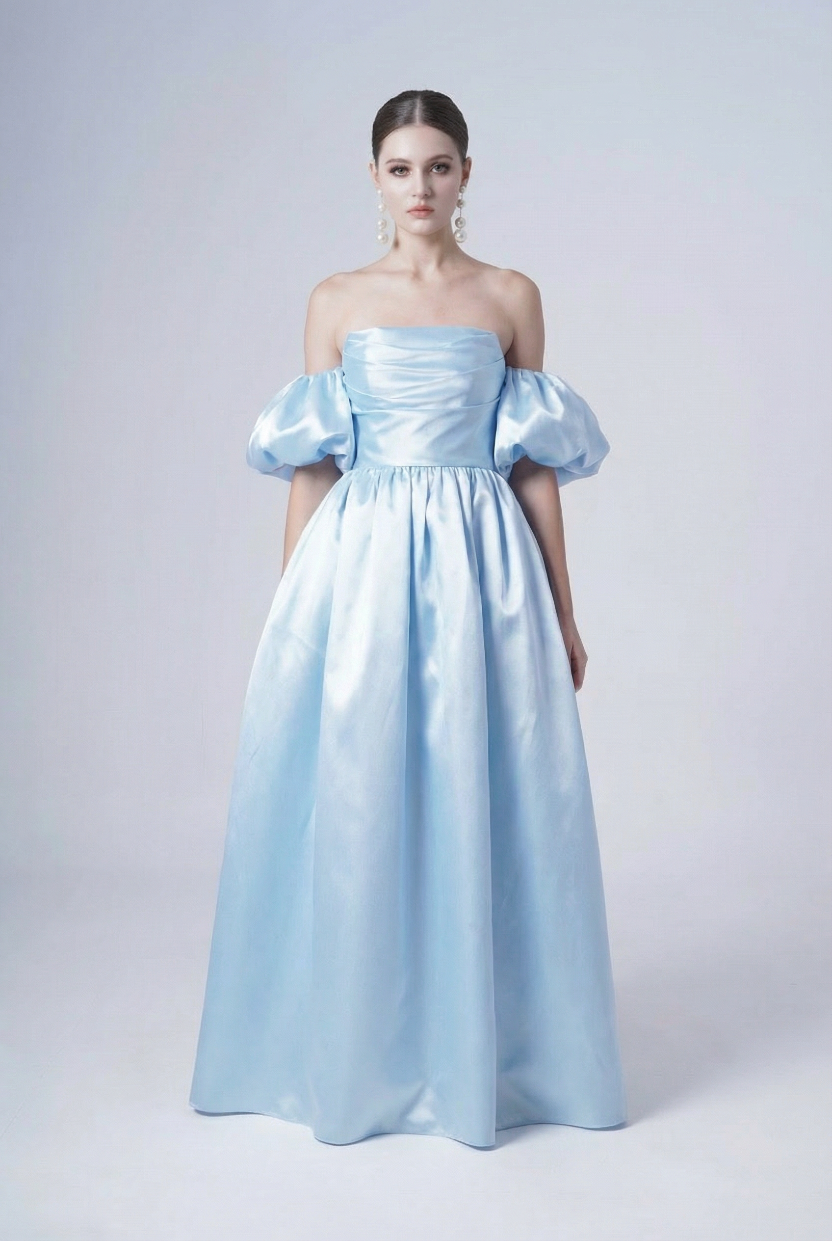 Blair Bridesmaid Dress in Frosted Blue Satin Twill
