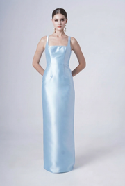 Savoy Bridesmaid Dress in Frosted Blue Satin Twill