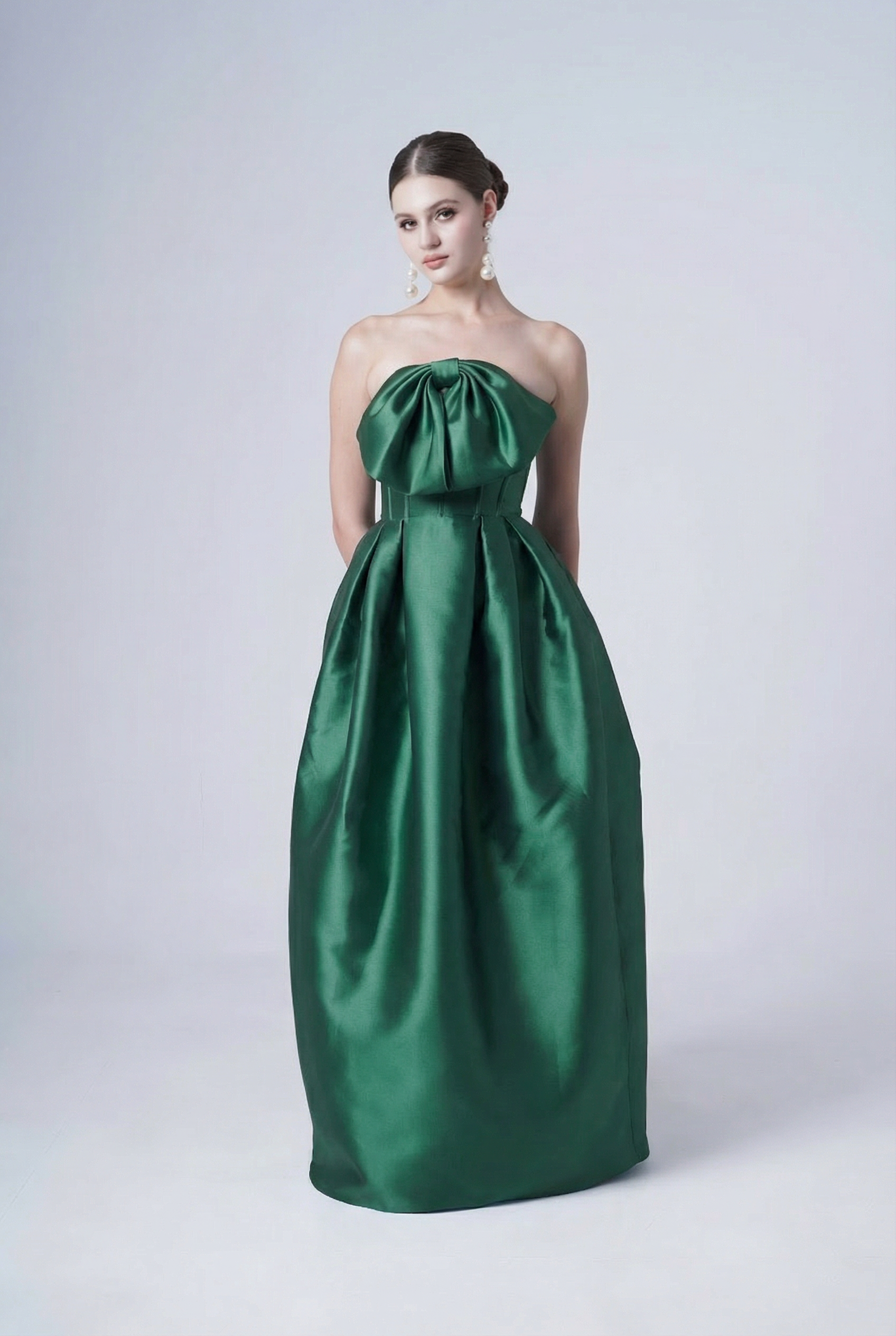 Ophelia Bridesmaid Dress in Forest Green Satin Twill