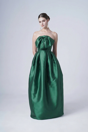 Ophelia Bridesmaid Dress in Forest Green Satin Twill