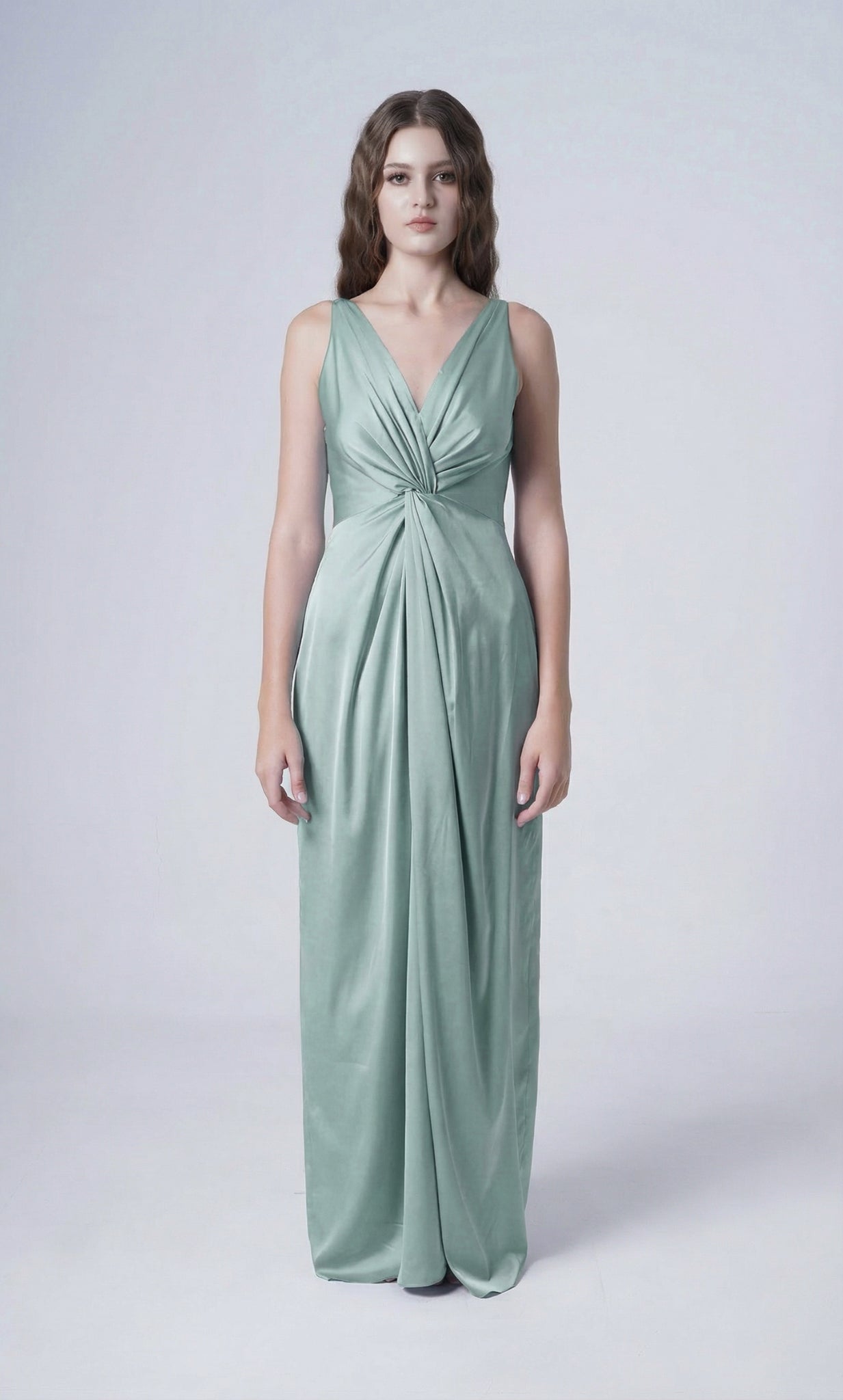 Carmen Bridesmaid Dress in Dusty Eucalyptus Satin