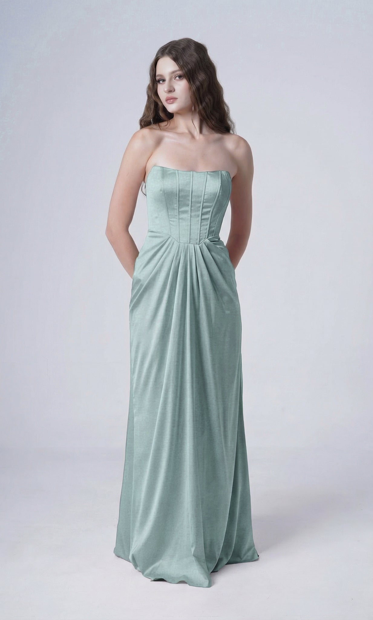 Selena Bridesmaid Dress in Dusty Eucalyptus Satin