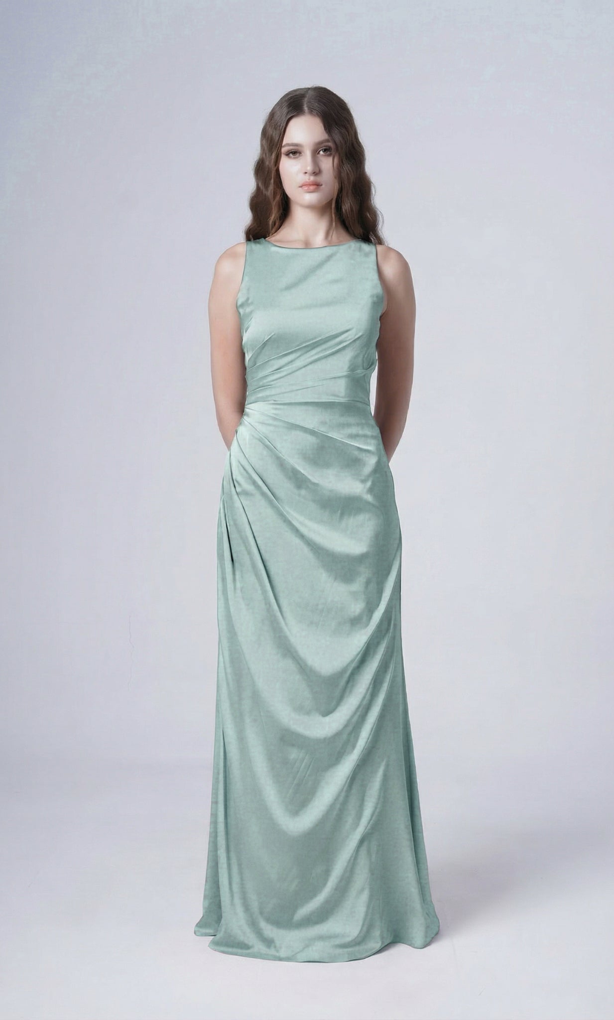 Nala Bridesmaid Dress in Dusty Eucalyptus Satin