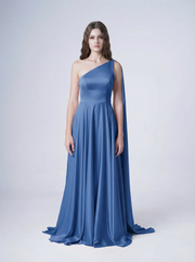 Lyra Bridesmaid Dress in French Blue Satin