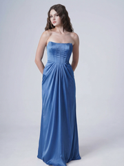 Selena Bridesmaid Dress in French Blue Satin