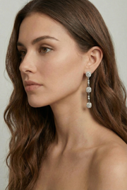 Astoria Square Crystal Drop Earrings in Silver