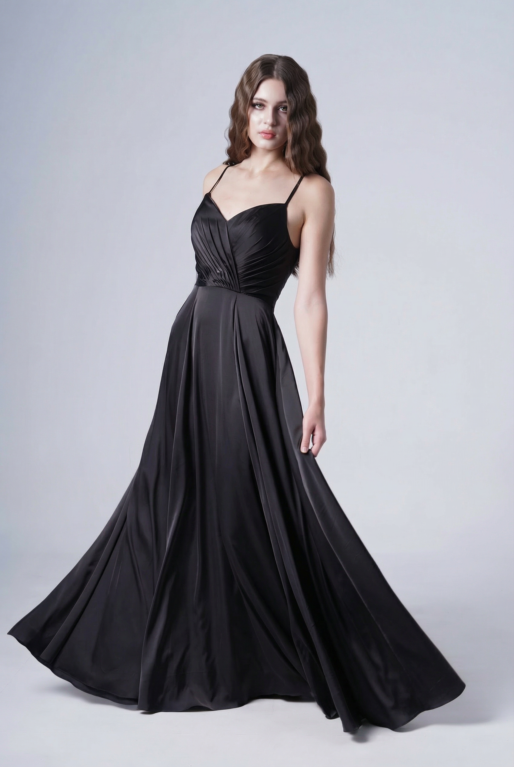Isla Bridesmaid Dress in Black Satin